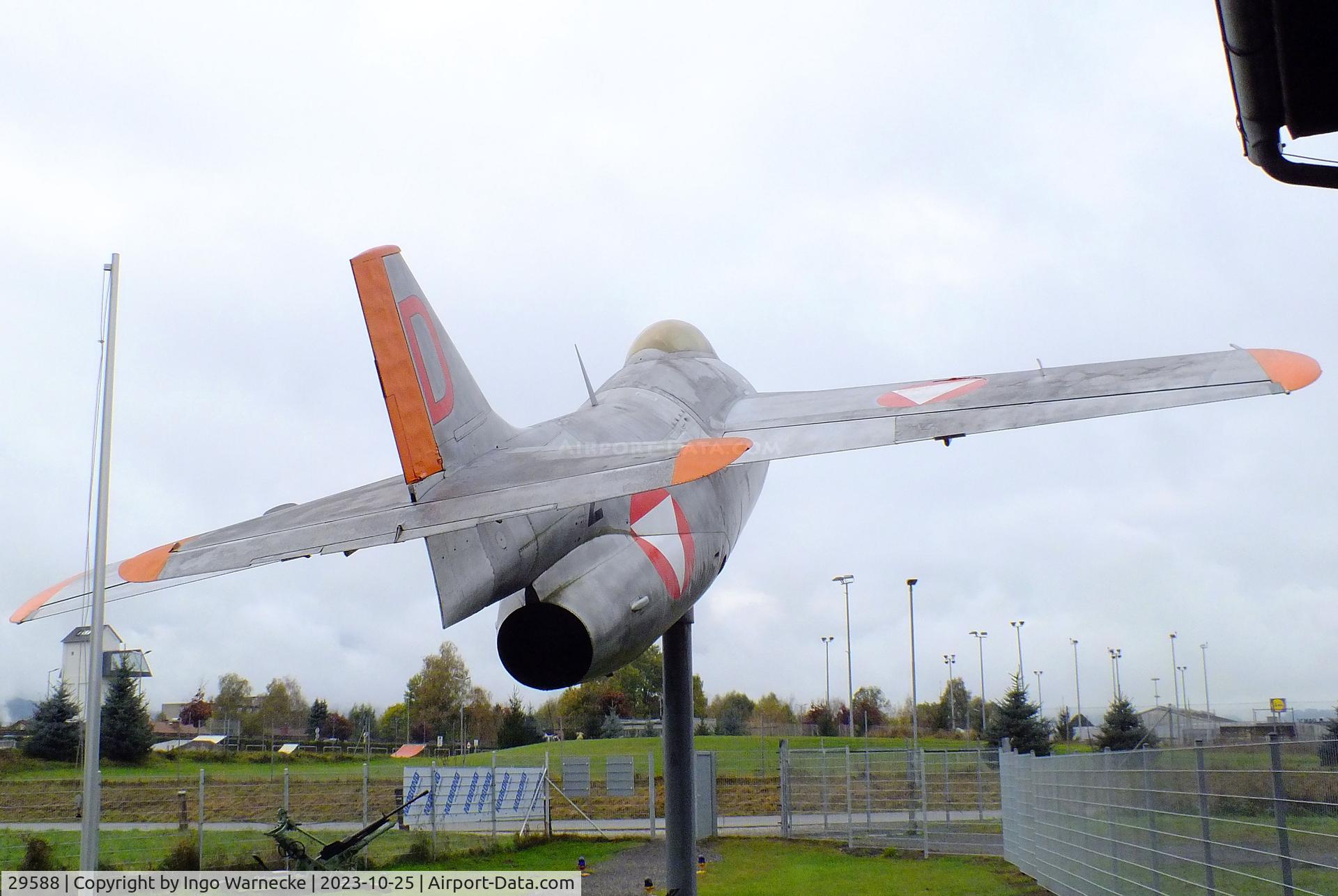 29588, Saab J-29F Tunnan C/N 29588, SAAB J29F Tunnan, Austrian Air Force conversion with recce-cameras replacing the port guns, at the Militärluftfahrt-Museum (Museum of Austrian Military Aviation), Zeltweg