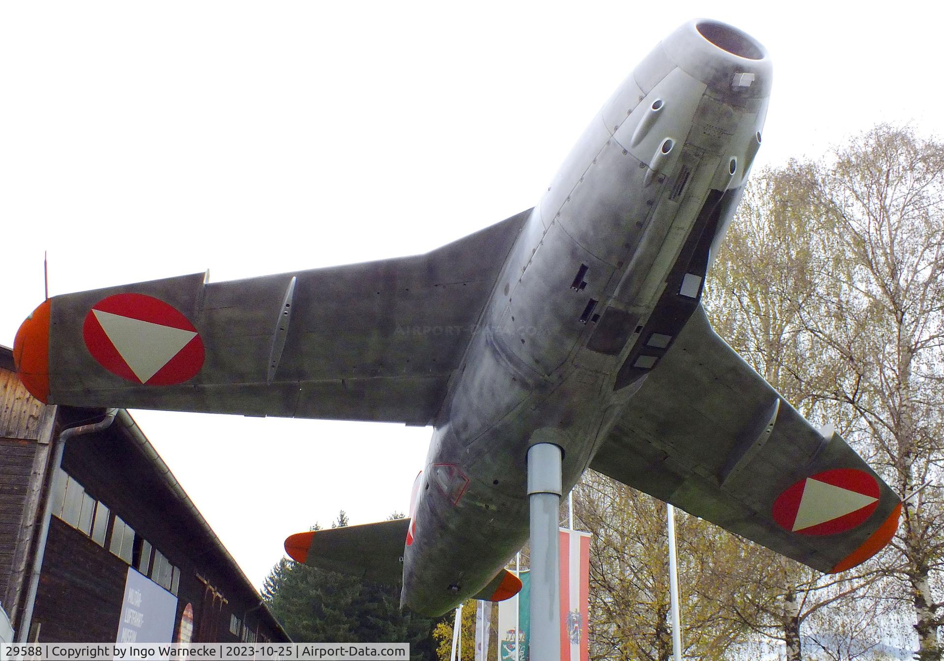 29588, Saab J-29F Tunnan C/N 29588, SAAB J29F Tunnan, Austrian Air Force conversion with recce-cameras replacing the port guns, at the Militärluftfahrt-Museum (Museum of Austrian Military Aviation), Zeltweg