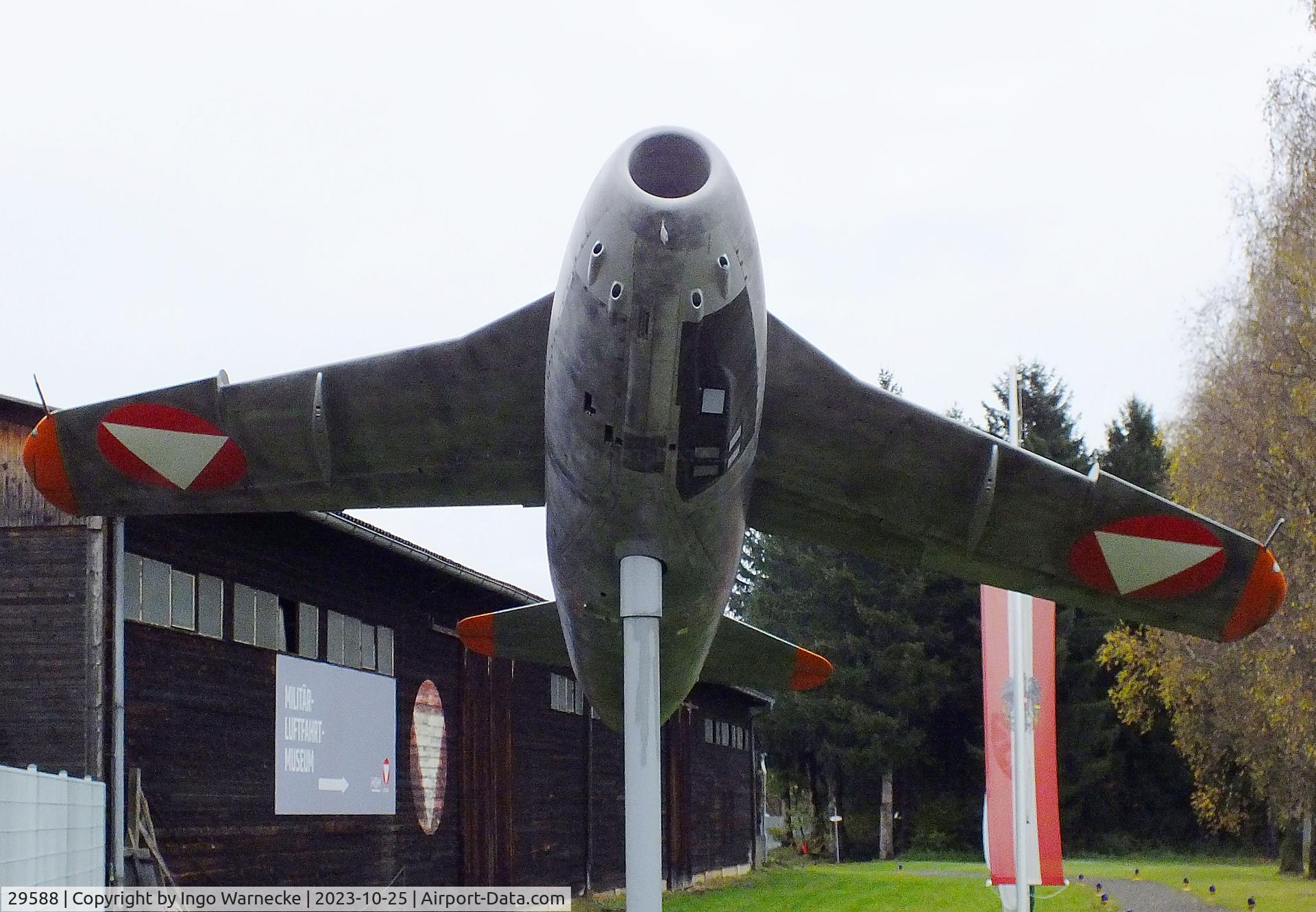 29588, Saab J-29F Tunnan C/N 29588, SAAB J29F Tunnan, Austrian Air Force conversion with recce-cameras replacing the port guns, at the Militärluftfahrt-Museum (Museum of Austrian Military Aviation), Zeltweg
