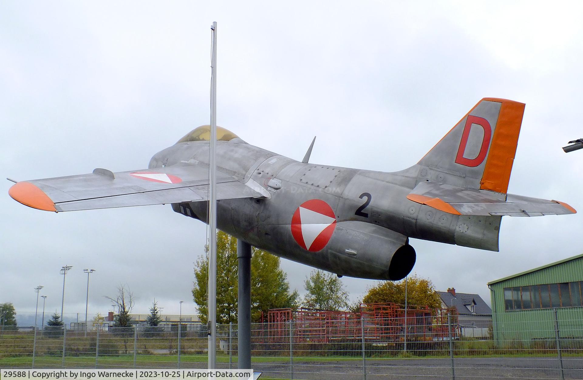 29588, Saab J-29F Tunnan C/N 29588, SAAB J29F Tunnan, Austrian Air Force conversion with recce-cameras replacing the port guns, at the Militärluftfahrt-Museum (Museum of Austrian Military Aviation), Zeltweg