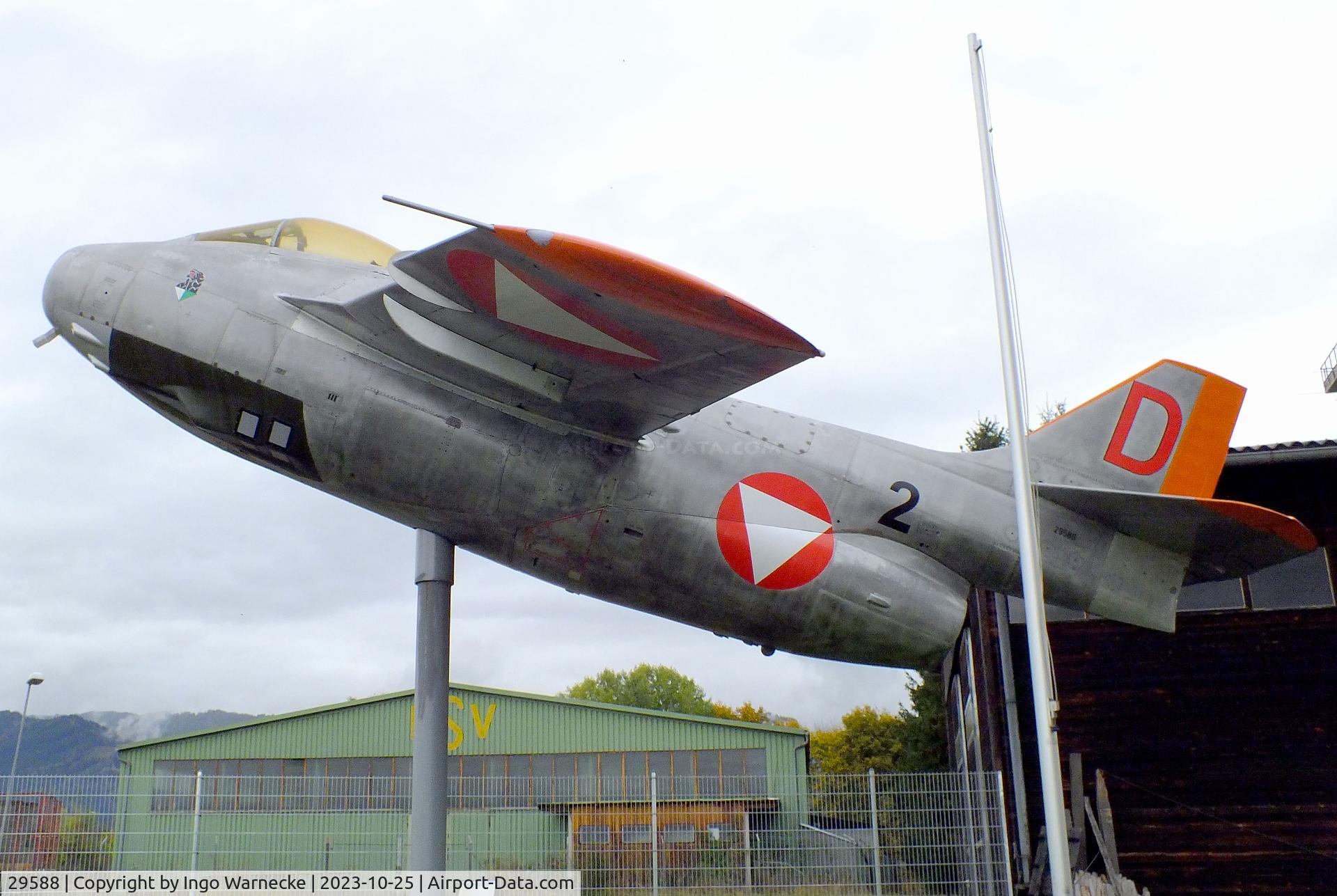 29588, Saab J-29F Tunnan C/N 29588, SAAB J29F Tunnan, Austrian Air Force conversion with recce-cameras replacing the port guns, at the Militärluftfahrt-Museum (Museum of Austrian Military Aviation), Zeltweg