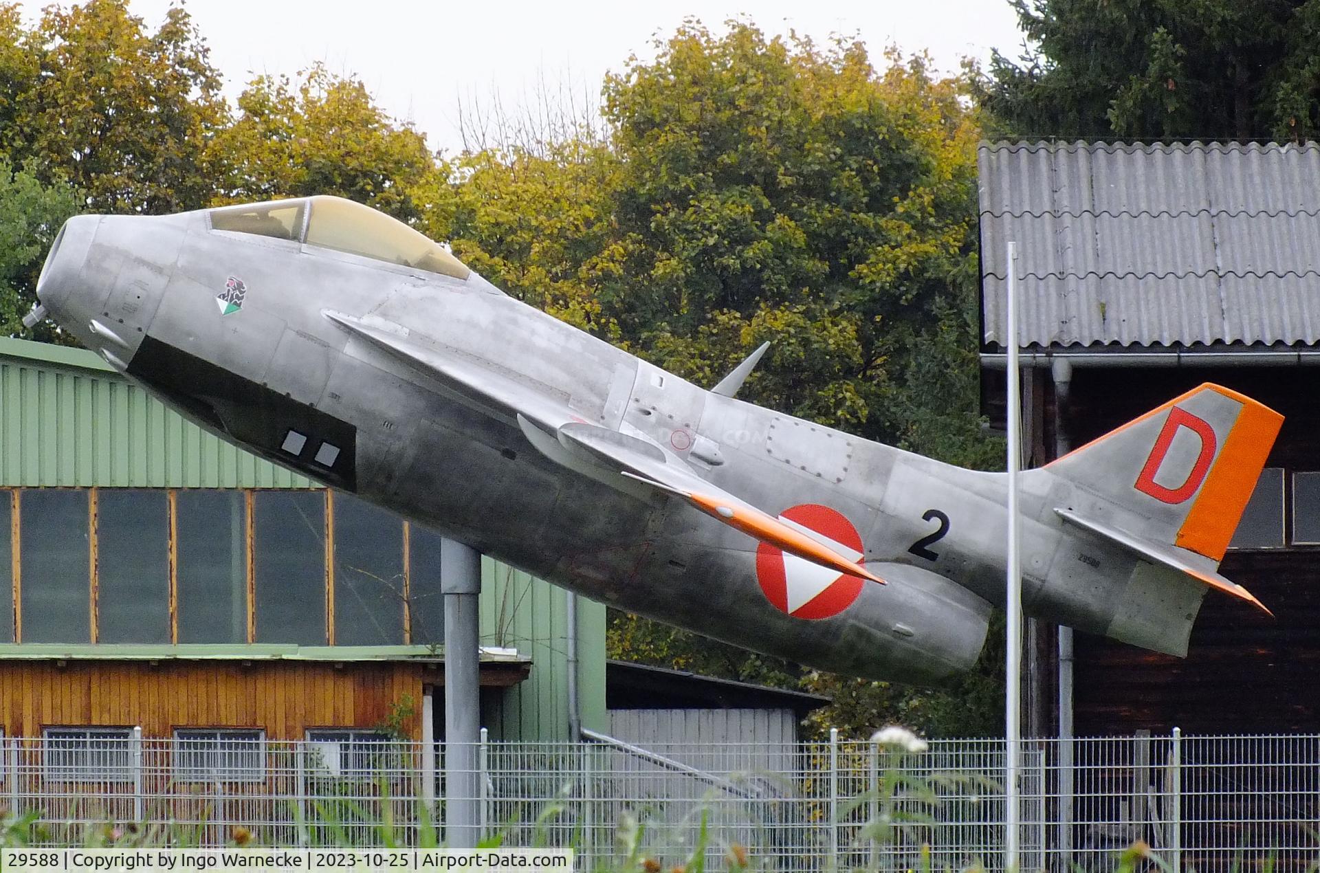 29588, Saab J-29F Tunnan C/N 29588, SAAB J29F Tunnan, Austrian Air Force conversion with recce-cameras replacing the port guns, at the Militärluftfahrt-Museum (Museum of Austrian Military Aviation), Zeltweg