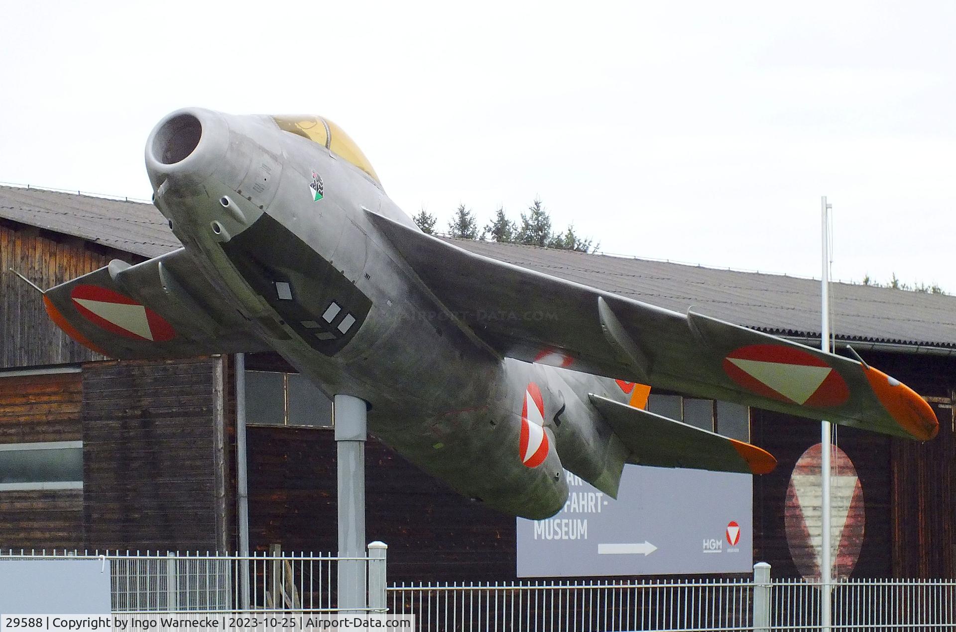 29588, Saab J-29F Tunnan C/N 29588, SAAB J29F Tunnan, Austrian Air Force conversion with recce-cameras replacing the port guns, at the Militärluftfahrt-Museum (Museum of Austrian Military Aviation), Zeltweg