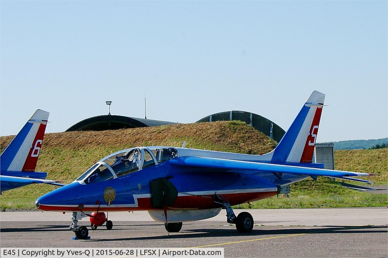 E45, Dassault-Dornier Alpha Jet E C/N E45, Dassault-Dornier Alpha Jet E (F-TETF), Athos 05 of Patrouille de France 2015, Flight line,  Luxeuil-St Sauveur Air Base 116 (LFSX)