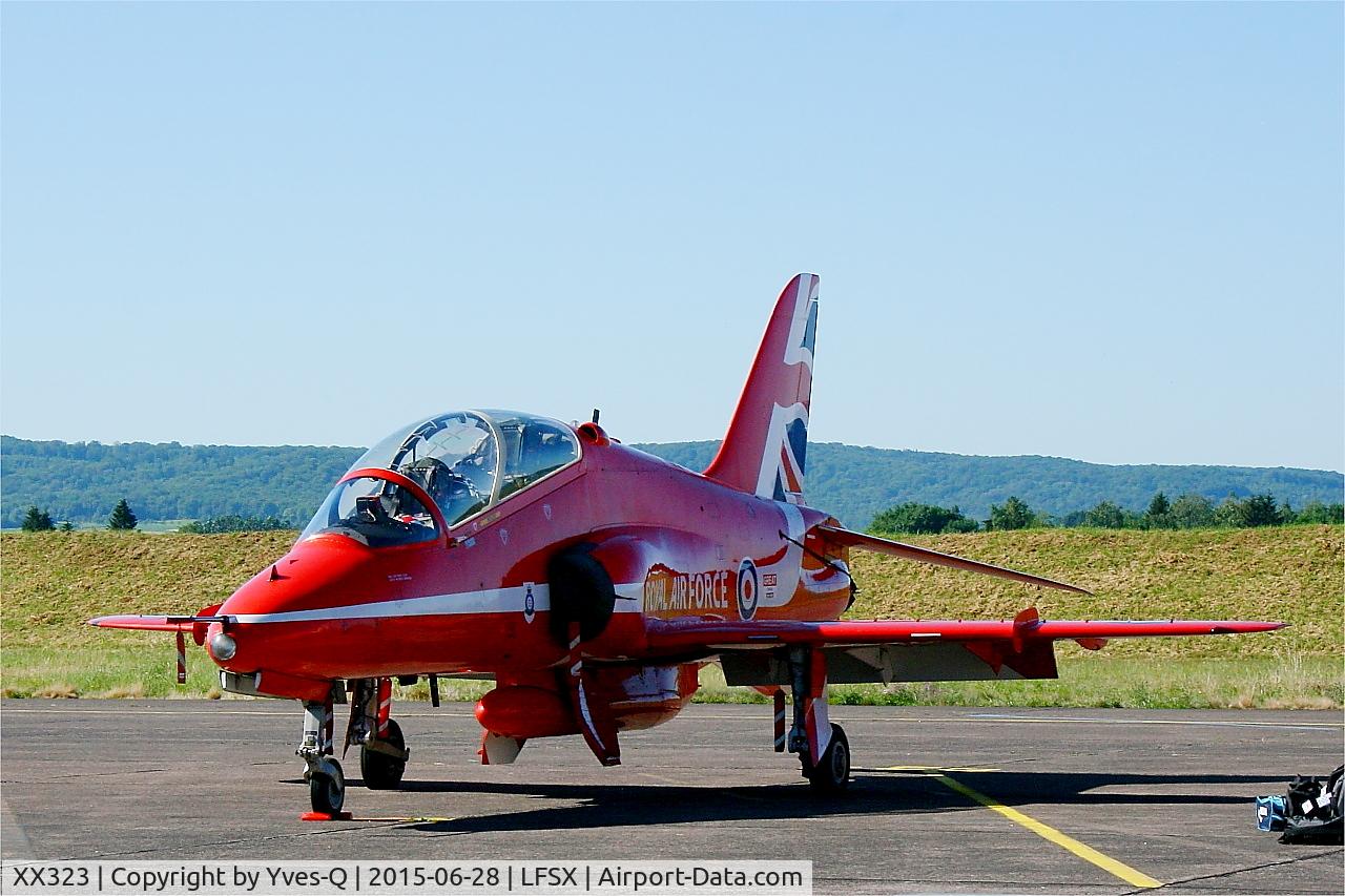 XX323, 1980 Hawker Siddeley Hawk T.1 C/N 167/312148, Red Arrows Hawker Siddeley Hawk T.1, Flight line, Luxeuil-St Sauveur Air Base 116 (LFSX)