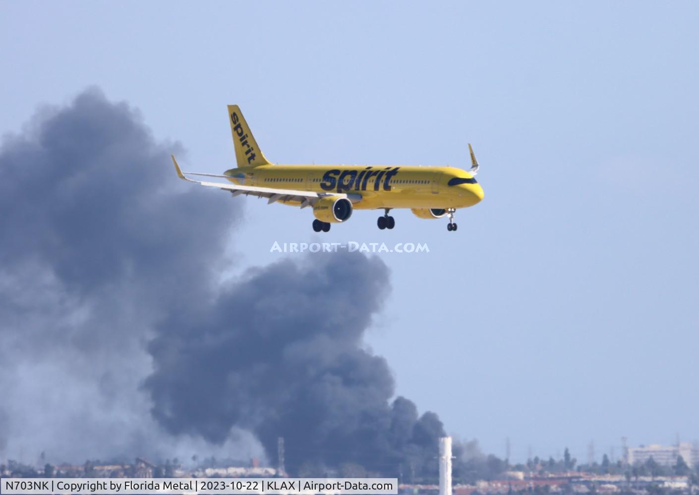 N703NK, 2023 AIRBUS A321-271NX C/N 11383, NKS A321N zx DTW-LAX (warehouse fire a few miles away)