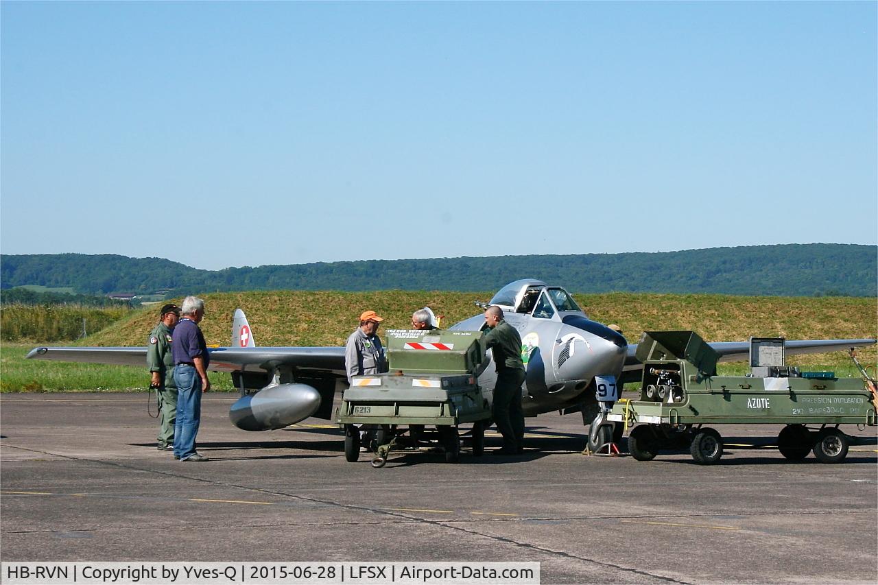 HB-RVN, 1952 De Havilland (FFA) Vampire FB.6 (DH-100) C/N 706, De Havilland (FFA) Vampire FB.6 (DH-100), Flight line,  Luxeuil-Saint Sauveur Air Base 116 (LFSX)