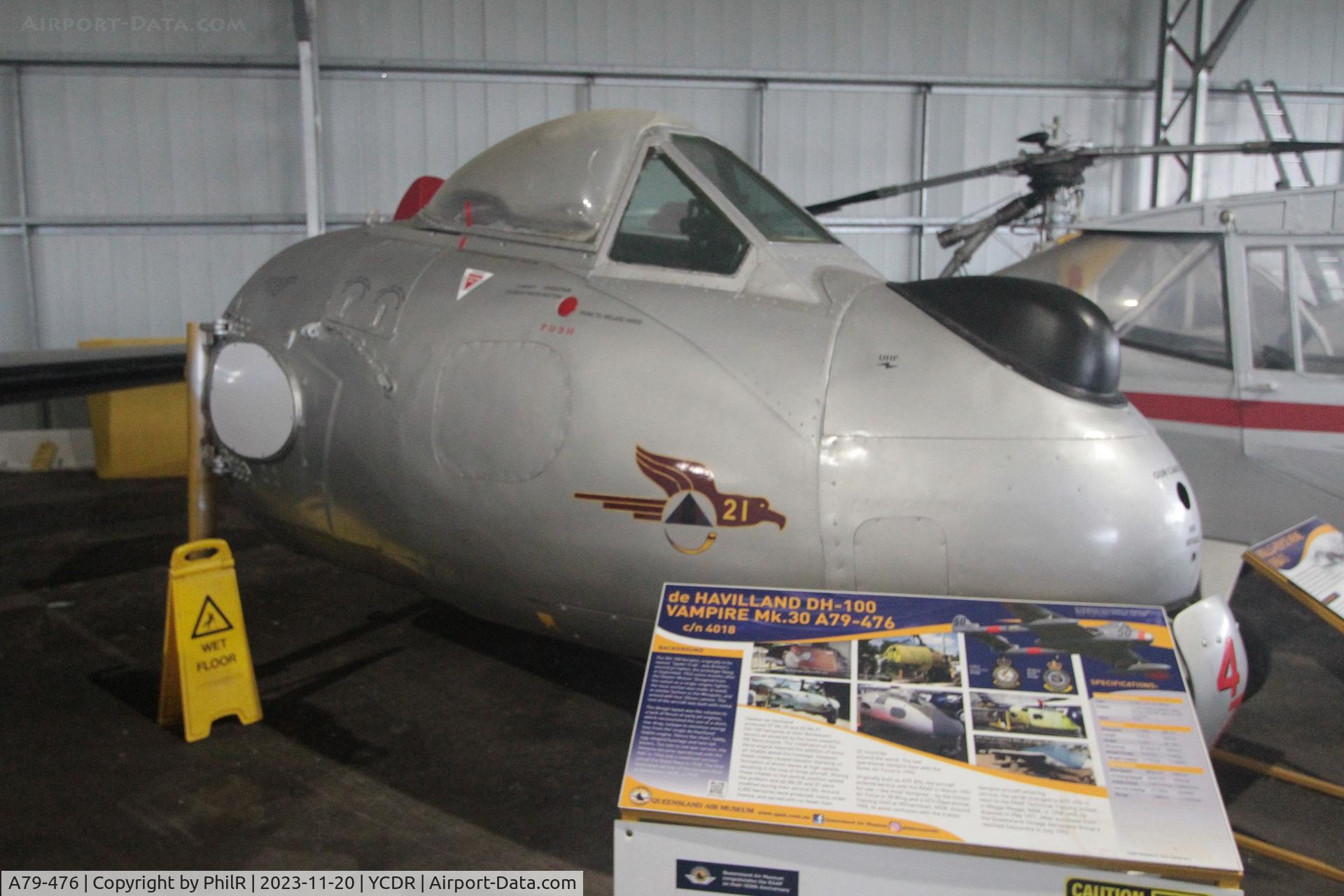 A79-476, De Havilland Australia DH-100 Vampire F.30 C/N DHA4018, A79-476 1951 DH100 Vampire F30 RAAF QAM Caloundra