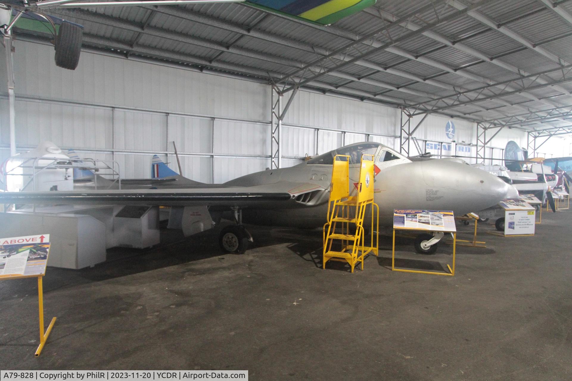 A79-828, De Havilland Australia DH-115 Vampire T.35A C/N DHA4113, A79-828 1955 DH115 Vampire T35A RAAF QAM Caloundra
