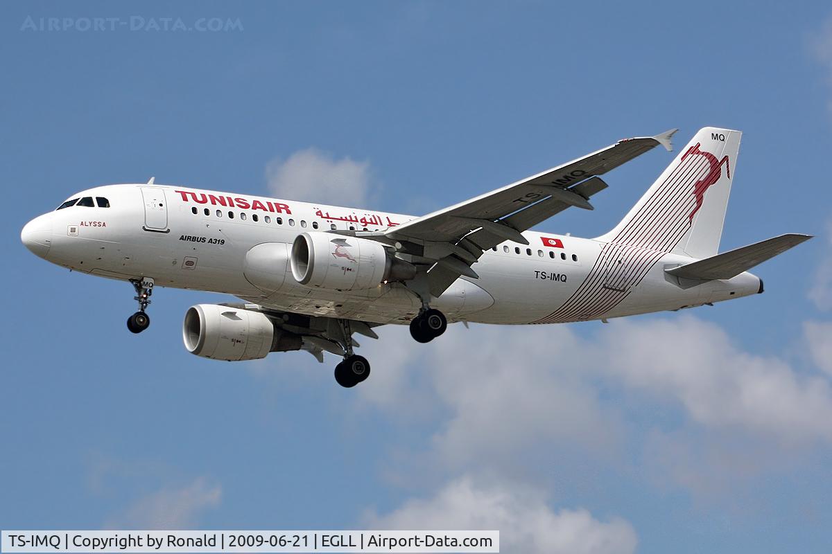 TS-IMQ, 2007 Airbus A319-112 C/N 3096, at lhr
