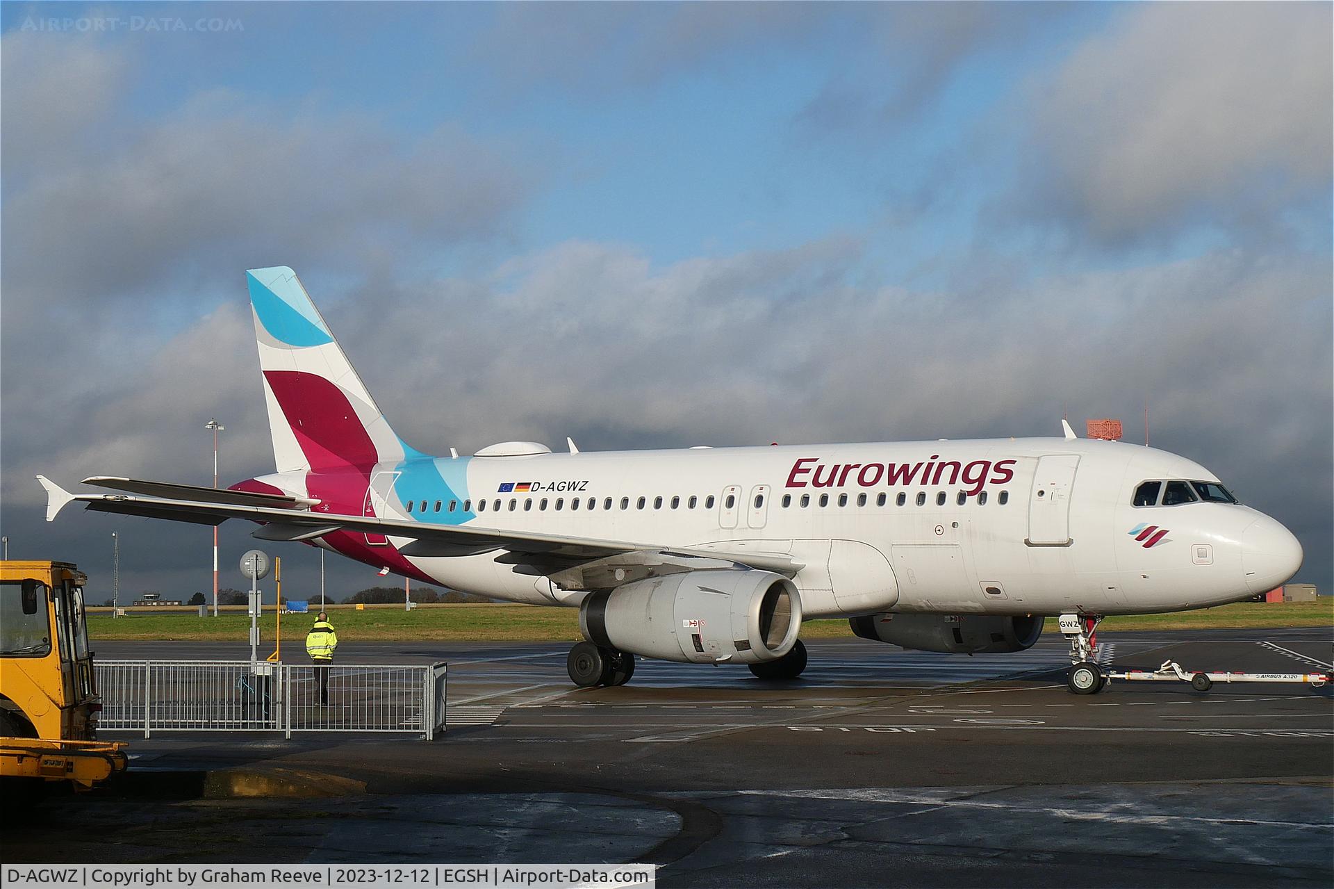 D-AGWZ, 2013 Airbus A319-132 C/N 5978, Under tow at Norwich.