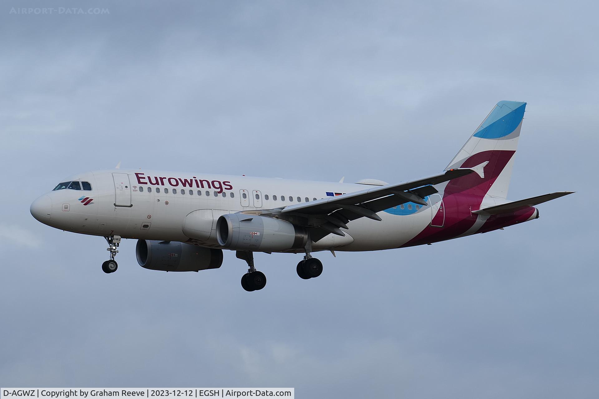 D-AGWZ, 2013 Airbus A319-132 C/N 5978, Landing at Norwich.