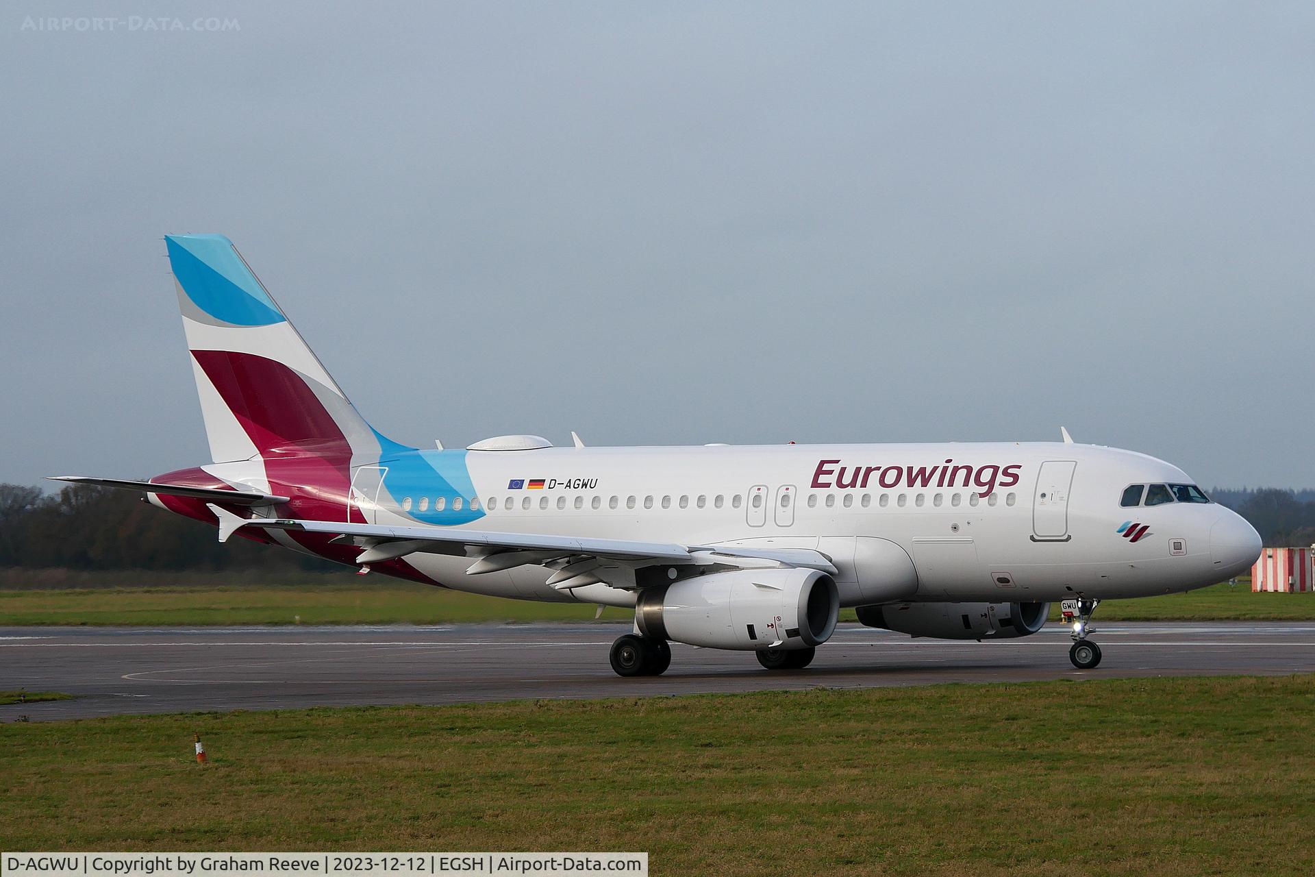 D-AGWU, 2013 Airbus A319-132 C/N 5457, Departing from Norwich.
