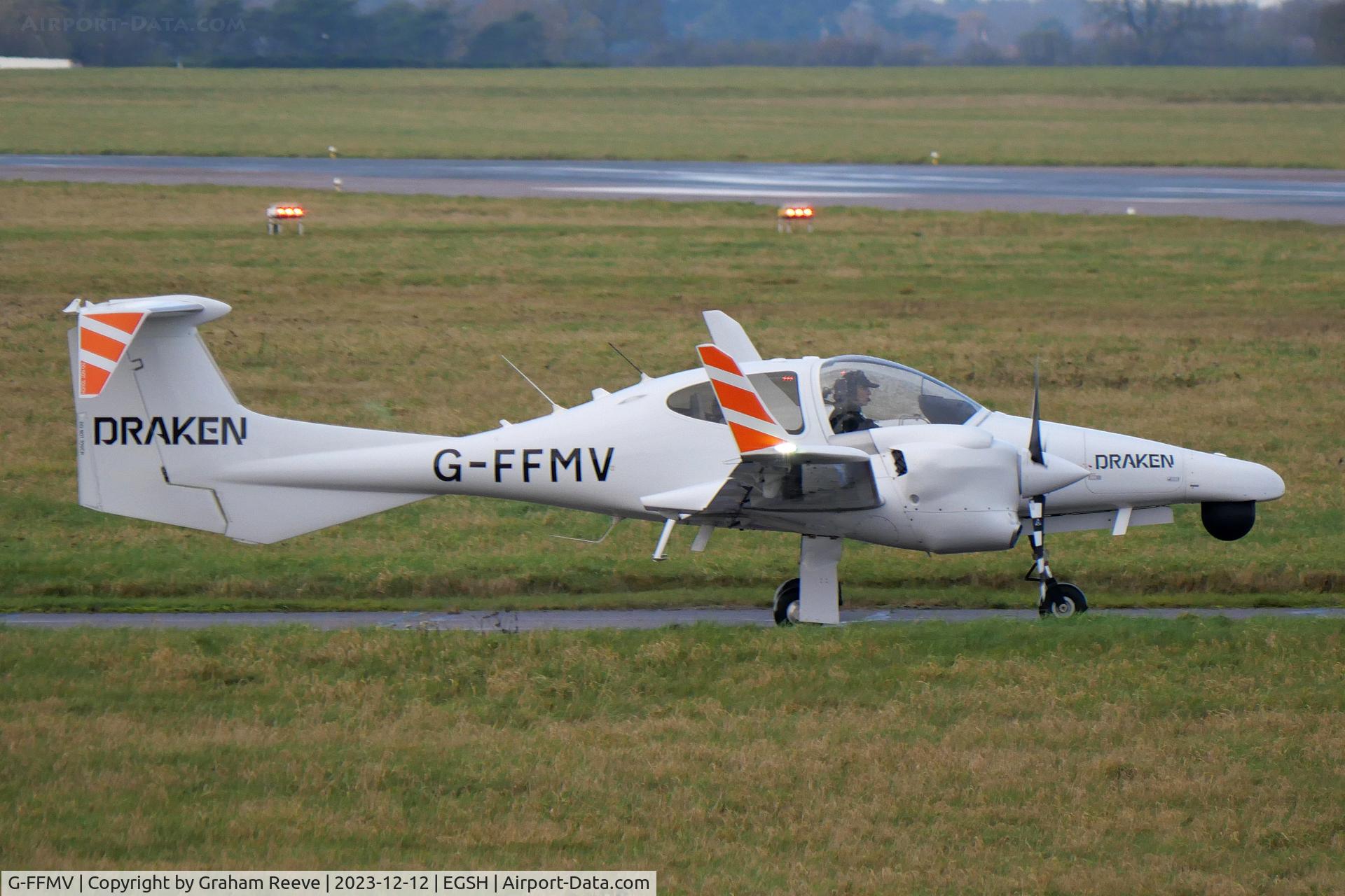 G-FFMV, 2013 Diamond DA-42NG Twin Star C/N 42.MN029, Departing from Norwich.