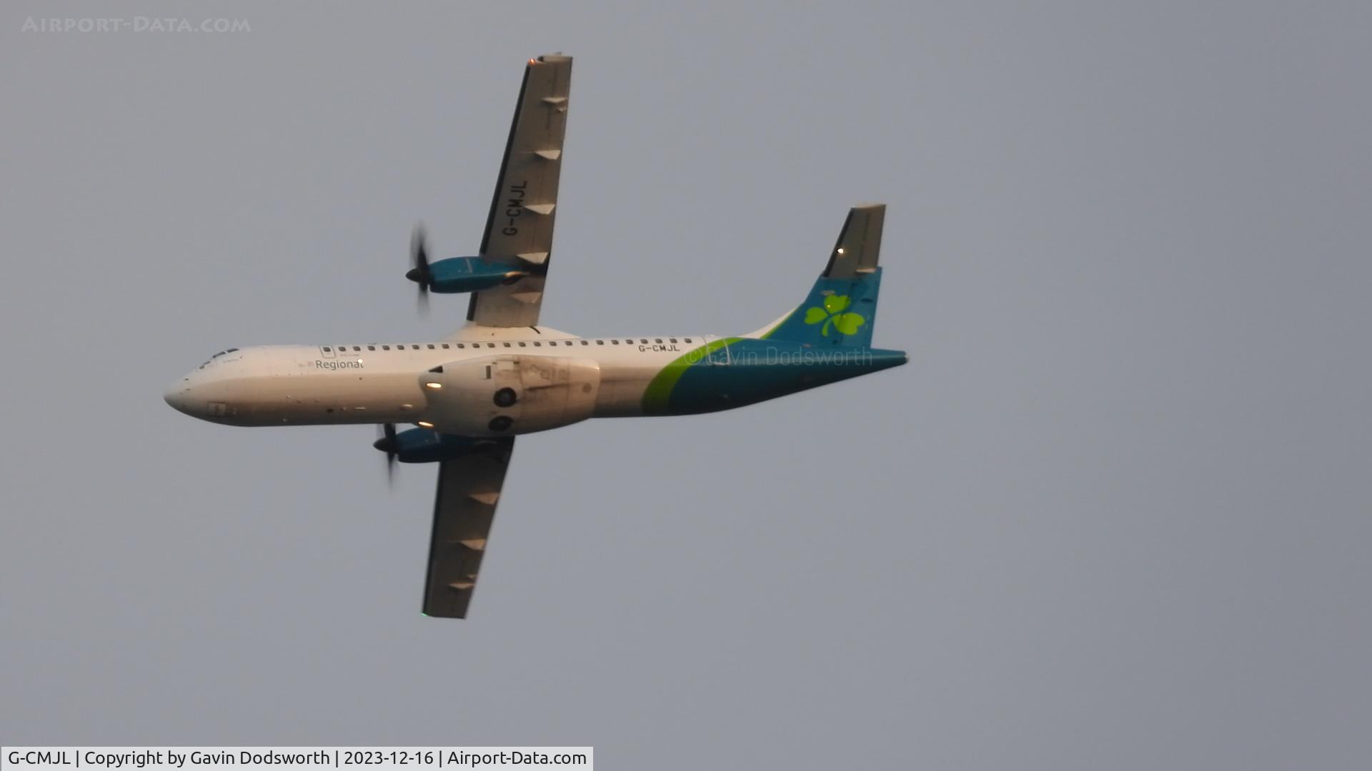 G-CMJL, 2016 ATR 72-212A C/N 1326, Over Darlington on December 16th 2023 whilst crew training at Teesside Airport.