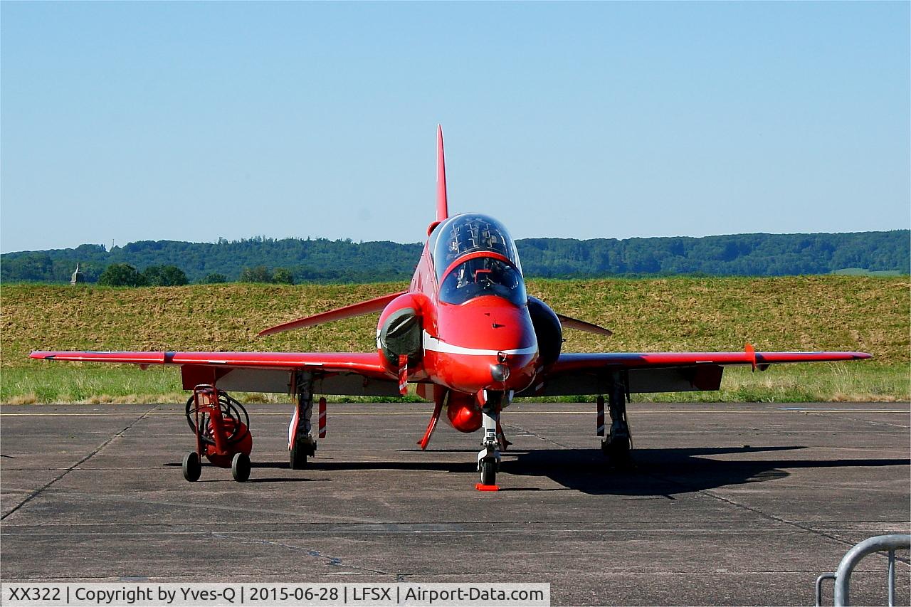 XX322, 1980 Hawker Siddeley Hawk T.1A C/N 165/312147, Red Arrows Hawker Siddeley Hawk T.1A, Flight line, Luxeuil-Saint Sauveur Air Base 116 (LFSX)