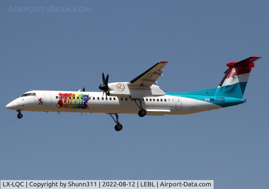 LX-LQC, 2015 De Havilland Canada DHC-8-400Q Dash 8 C/N 4513, Landing rwy 24R with special logo