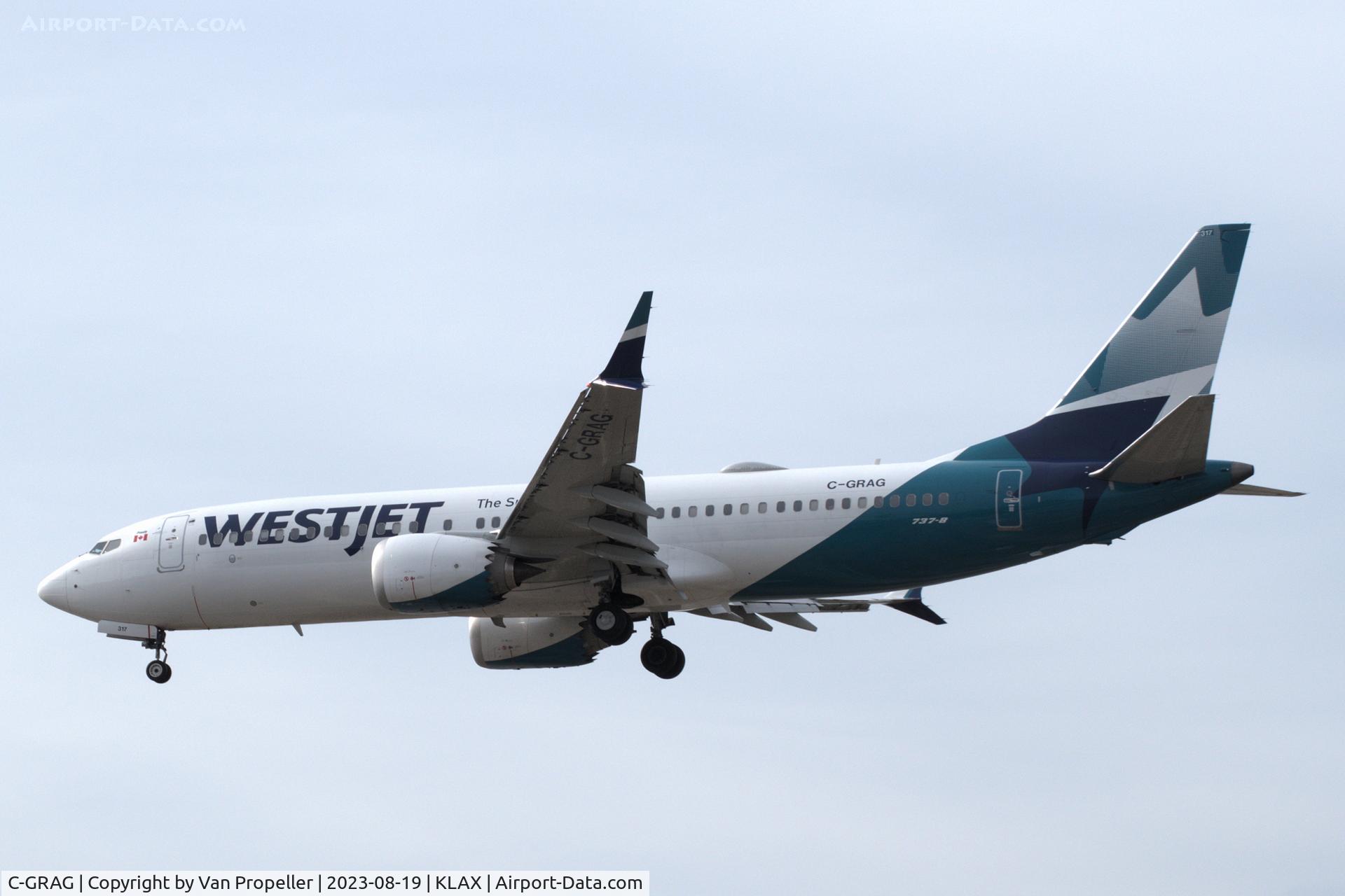 C-GRAG, Boeing 737-8 MAX C/N 60545, WestJet Boeing 737-8 MAX on approach to LAX