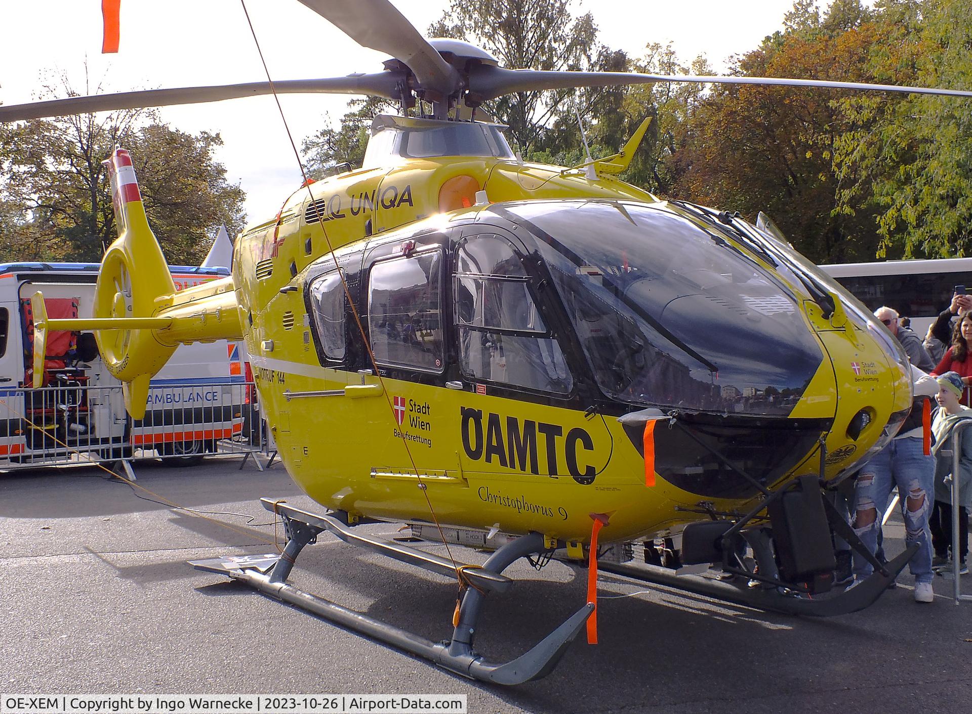 OE-XEM, 2001 Eurocopter EC-135T-2 C/N 0196, Eurocopter EC135T-2 'Christophorus 9' EMS helicopter of the ÖAMTC Flugrettung at the Austrian National Day celebrations in Vienna (Nationalfeiertag 2023, Wien Sicherheitsfest) in front of the old town hall