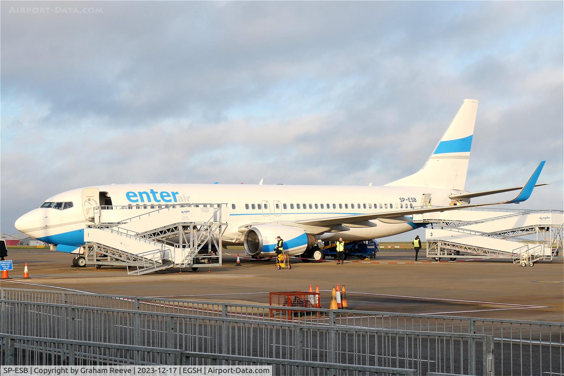 SP-ESB, 2003 Boeing 737-8Q8 C/N 30692, On stand at Norwich.