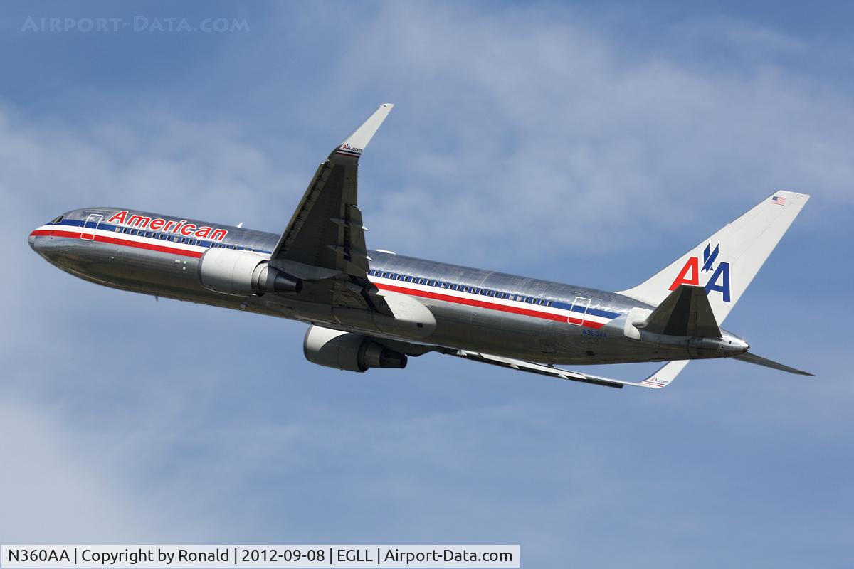 N360AA, 1988 Boeing 767-323 C/N 24041, at lhr