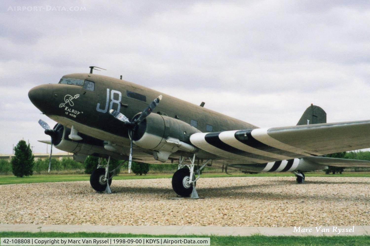42-108808, Douglas DC3C 1830-94 C/N 11928, C-47A ordered for the USAAF as 42-108808 but delivered to the USMC as R4D-5 with s/n 17106 on sept.30 1943. Went to the USAF Museum in 1981 and preserved at Dyess AFB as 42-108808.