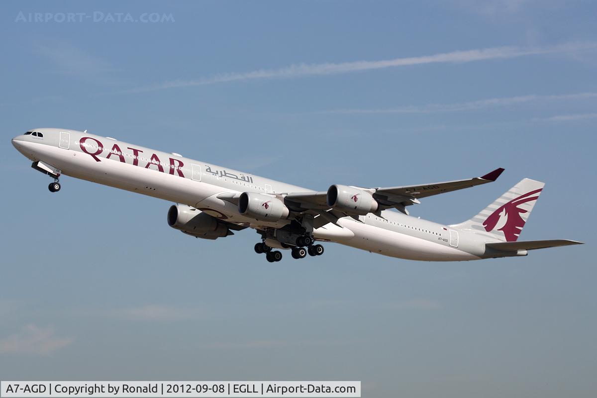 A7-AGD, 2007 Airbus A340-642X C/N 798, at lhr