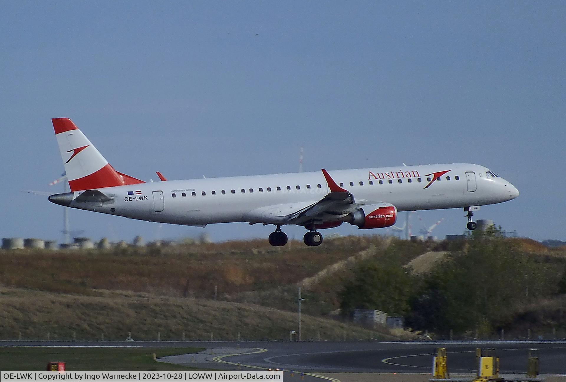 OE-LWK, 2012 Embraer 195LR  (ERJ-190-200LR) C/N 19000523, EMBRAER 195LR (ERJ-190-200LR) of Austrian Airlines at Wien-Schwechat airport