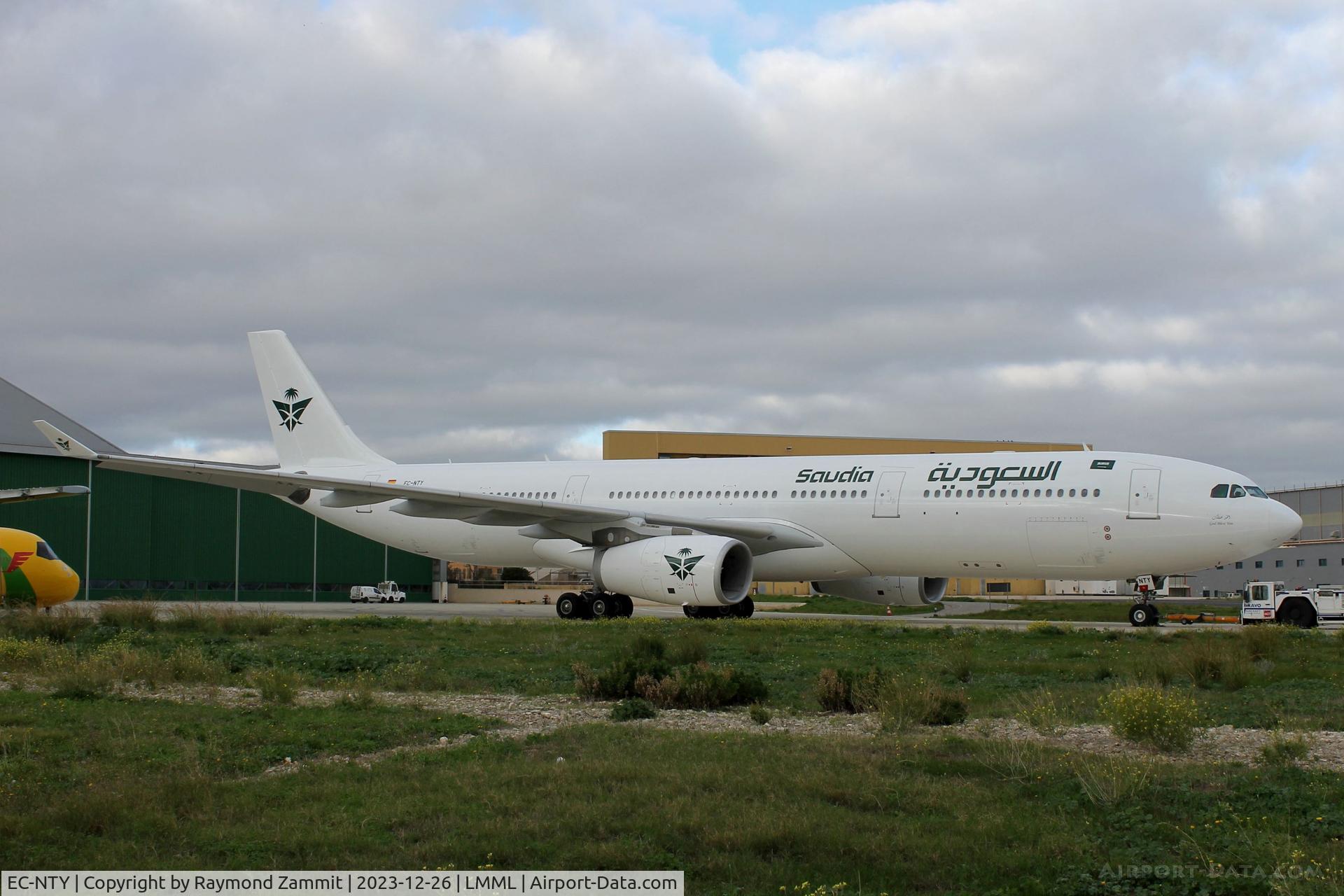 EC-NTY, 2015 Airbus A330-343 C/N 1600, A330 EC-NTY just out from the paint hanger at ACM in Malta. The aircraft has a Saudia Airlines titles.