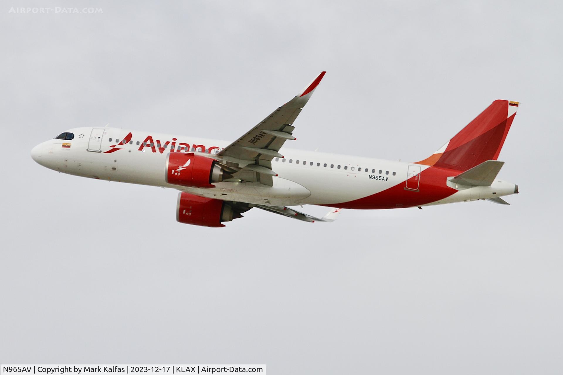 N965AV, 2022 Airbus 320-251N C/N 11140, A20N Avianca Airbus A320neo N965AV TAI523 KLAX-MLSP