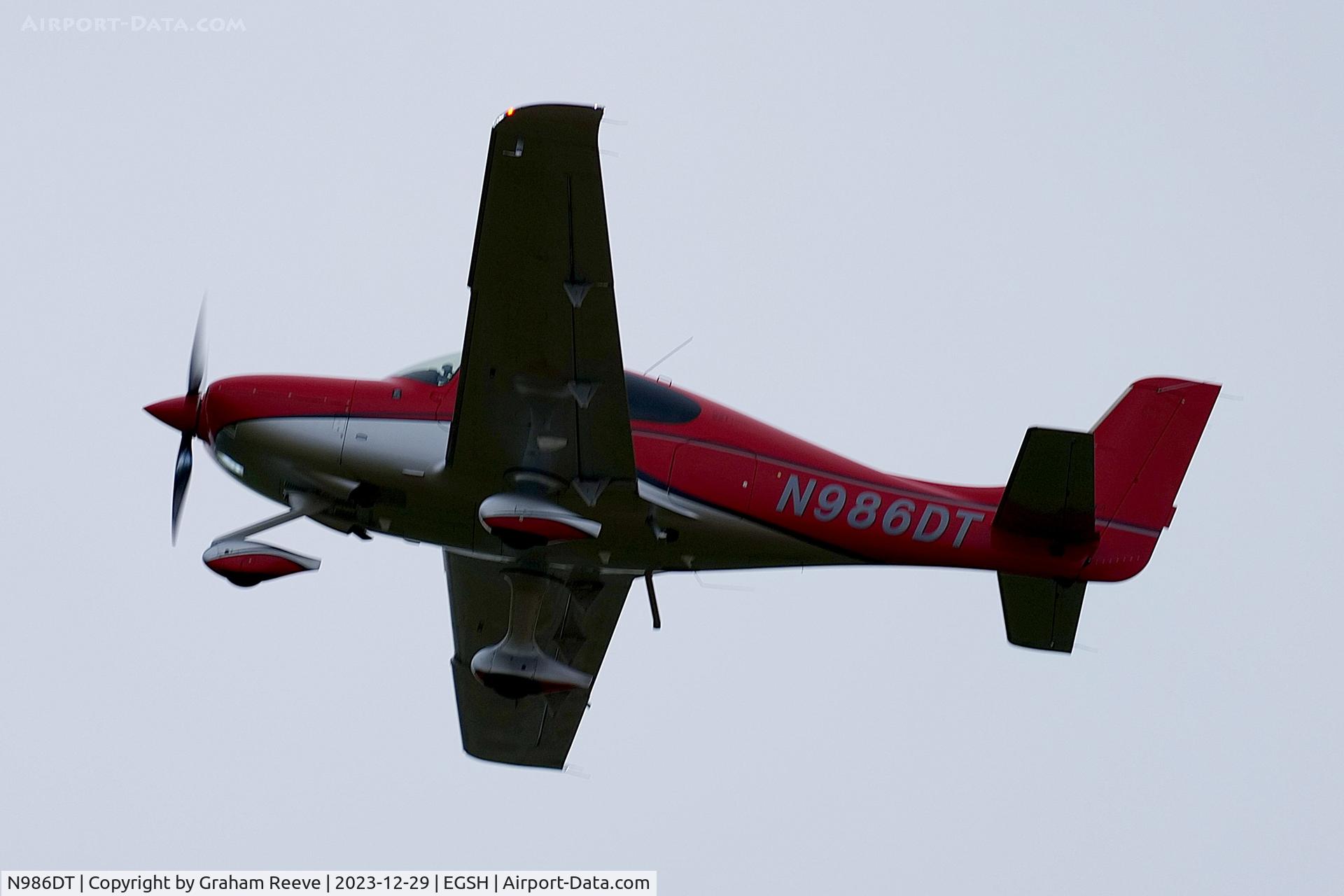 N986DT, 2017 Cirrus SR-22T G6-GTS Platinum C/N 1630, On approach to Norwich.