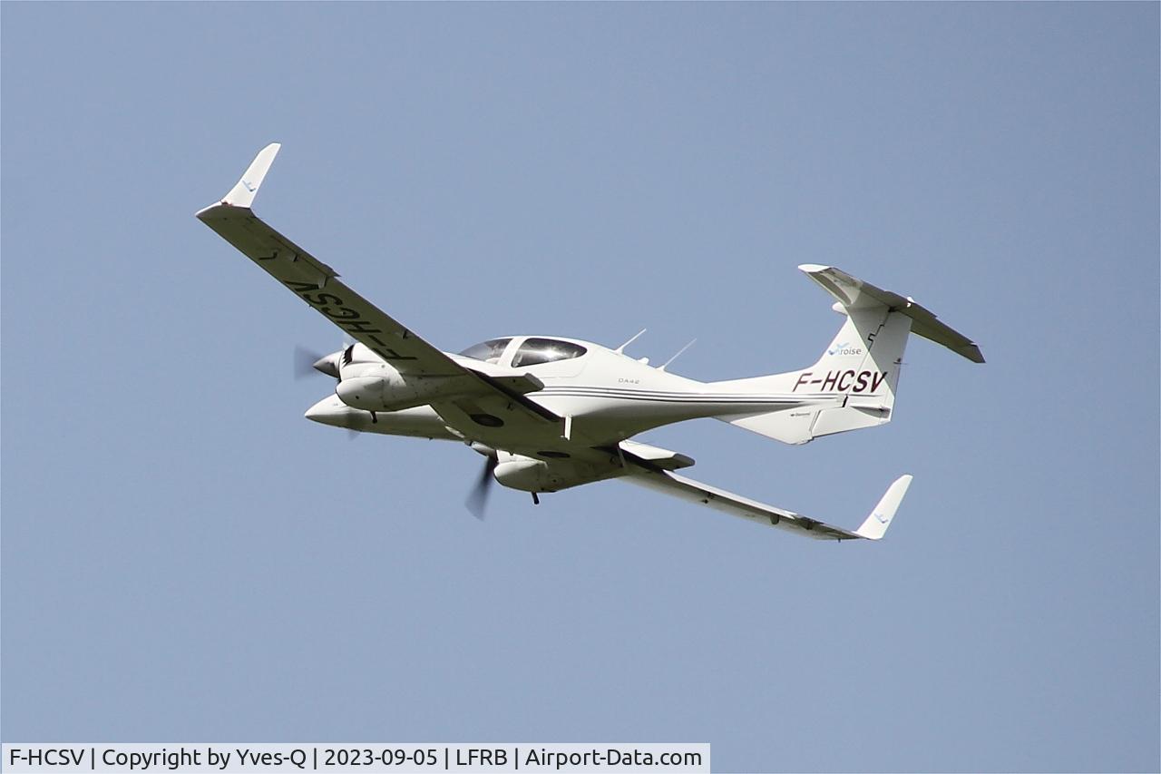 F-HCSV, 2008 Diamond DA-42 Twin Star C/N 42.371, Diamond DA-42 Twin Star, Take off rwy 25L, Brest-Bretagne airport (LFRB-BES)
