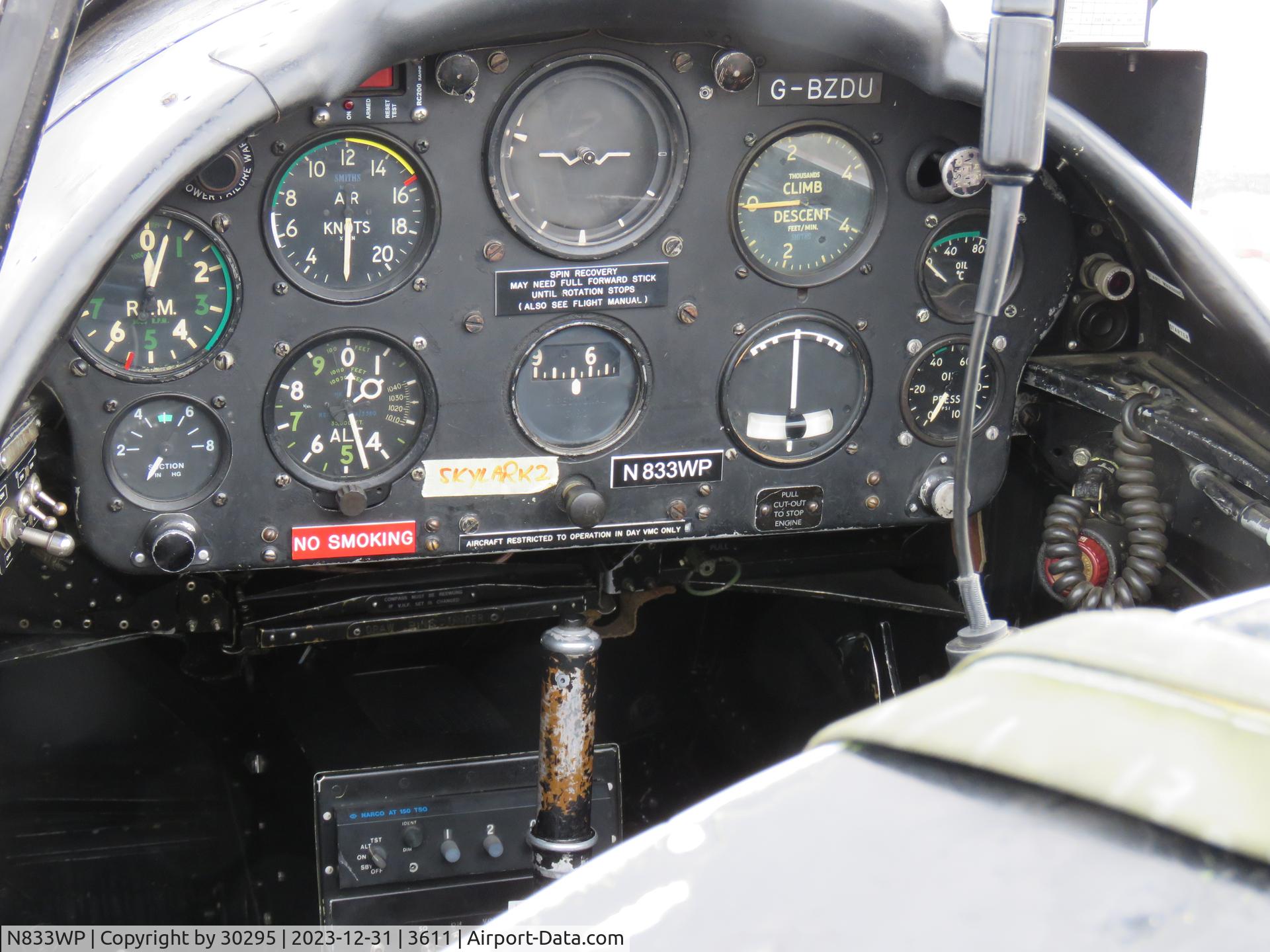 N833WP, 1952 De Havilland DHC-1 Chipmunk T.10 C/N C1/0714, Front cockpit with the 3 profile/reg numbers displayed