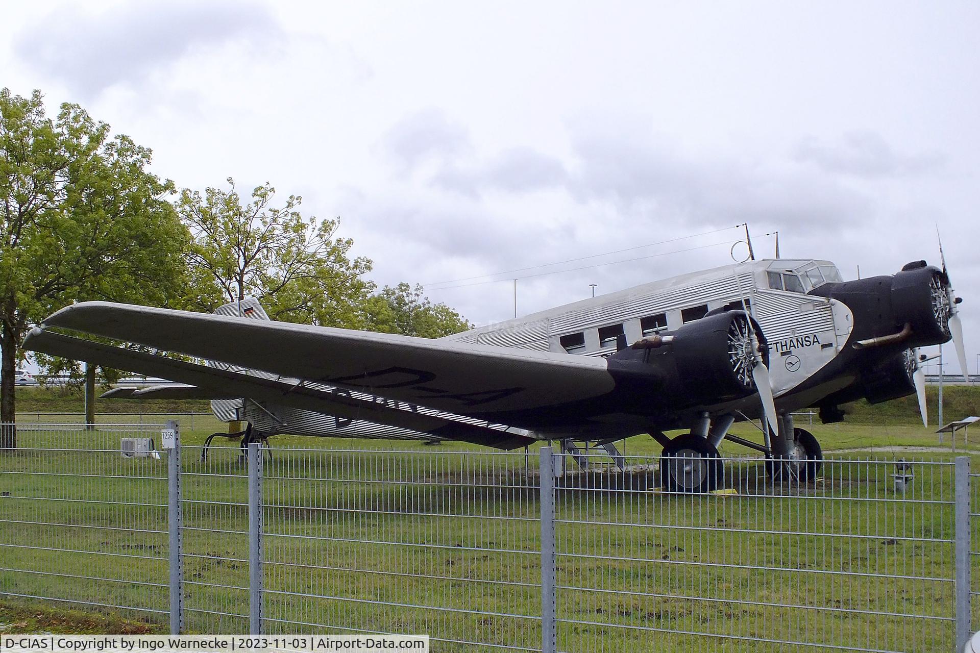 D-CIAS, Junkers (CASA) 352L (Ju-52) C/N 54, CASA 352L (Junkers Ju 52/3m), displayed to represent 'D-ANOY' a Junkers Ju 52/3m of Lufthansa that made the first flight from Berlin to China across the Pamir mountains in 1937, at the visitors park of Munich international airport (Besucherpark)