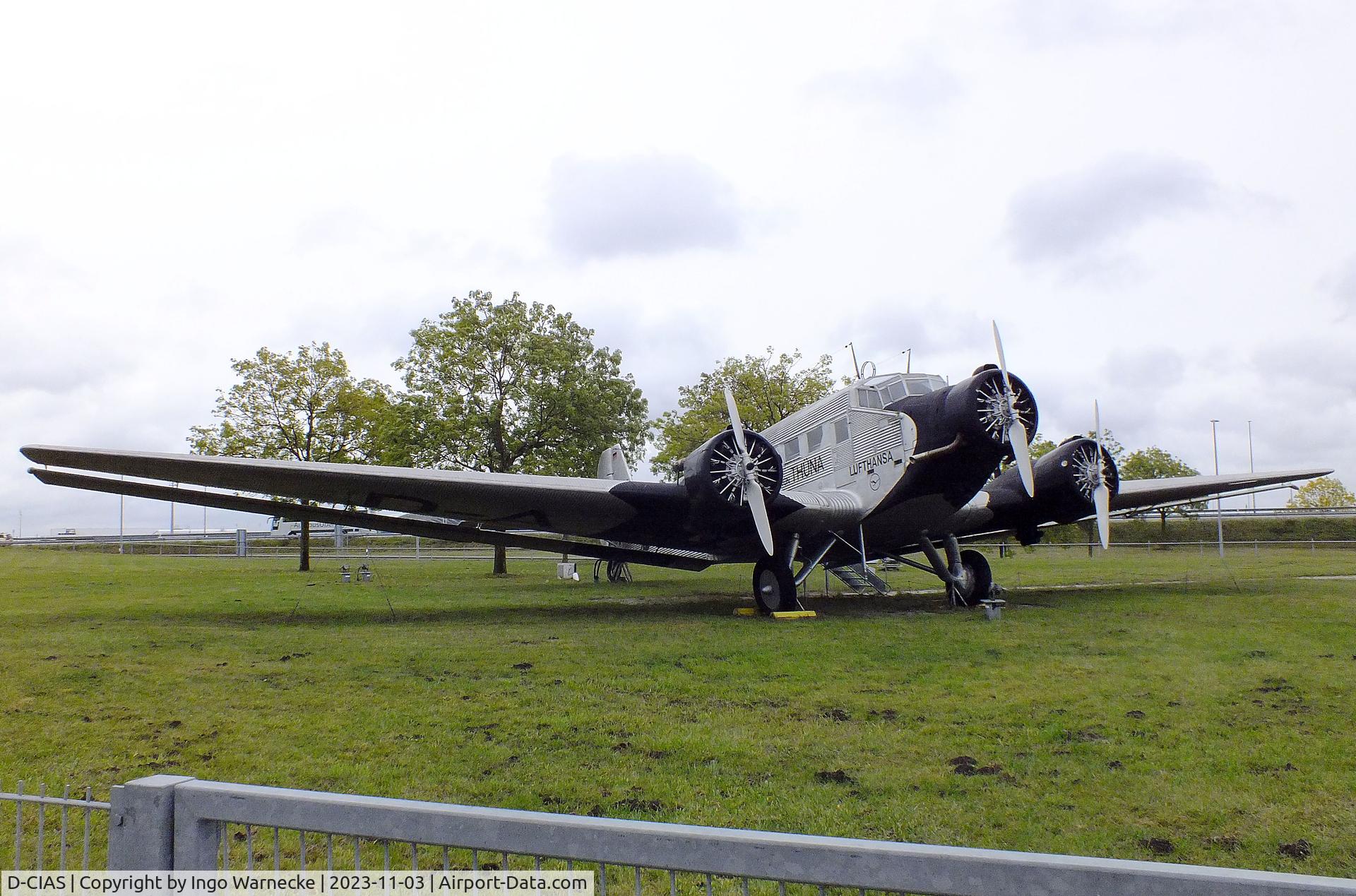 D-CIAS, Junkers (CASA) 352L (Ju-52) C/N 54, CASA 352L (Junkers Ju 52/3m), displayed to represent 'D-ANOY' a Junkers Ju 52/3m of Lufthansa that made the first flight from Berlin to China across the Pamir mountains in 1937, at the visitors park of Munich international airport (Besucherpark)