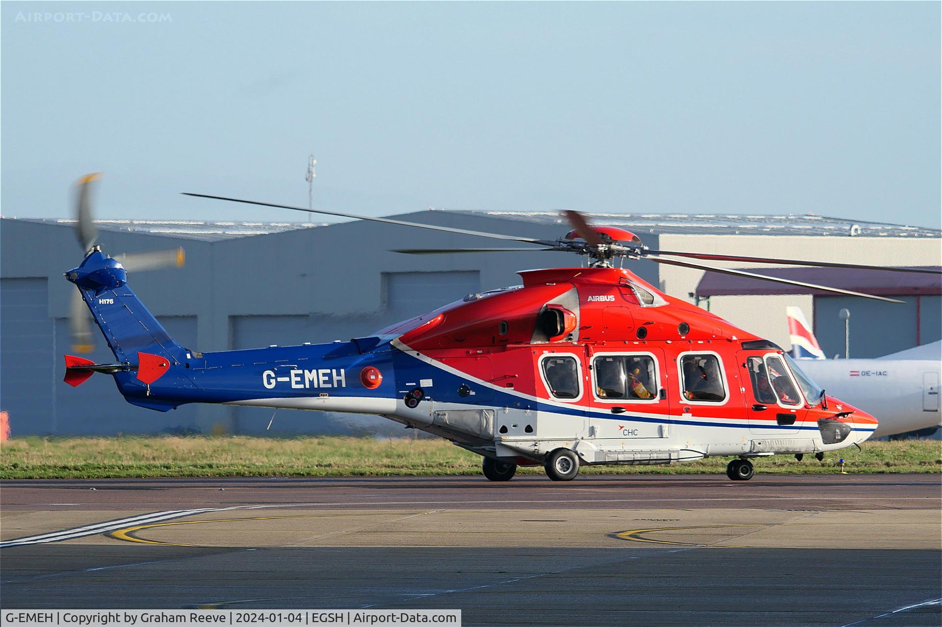 G-EMEH, 2022 Airbus Helicopters EC-175B C/N 5060, Departing from Norwich.