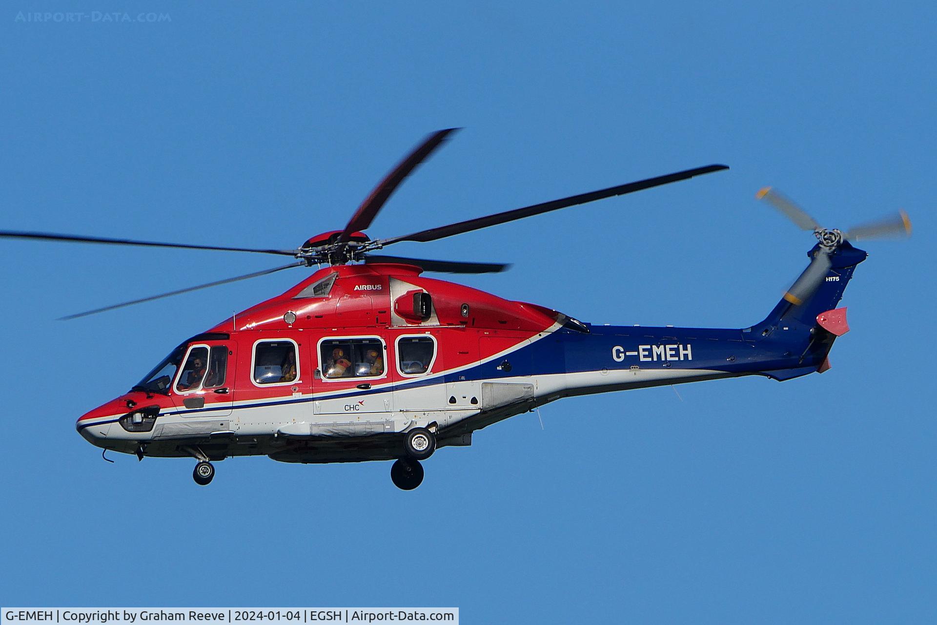 G-EMEH, 2022 Airbus Helicopters EC-175B C/N 5060, Departing from Norwich.