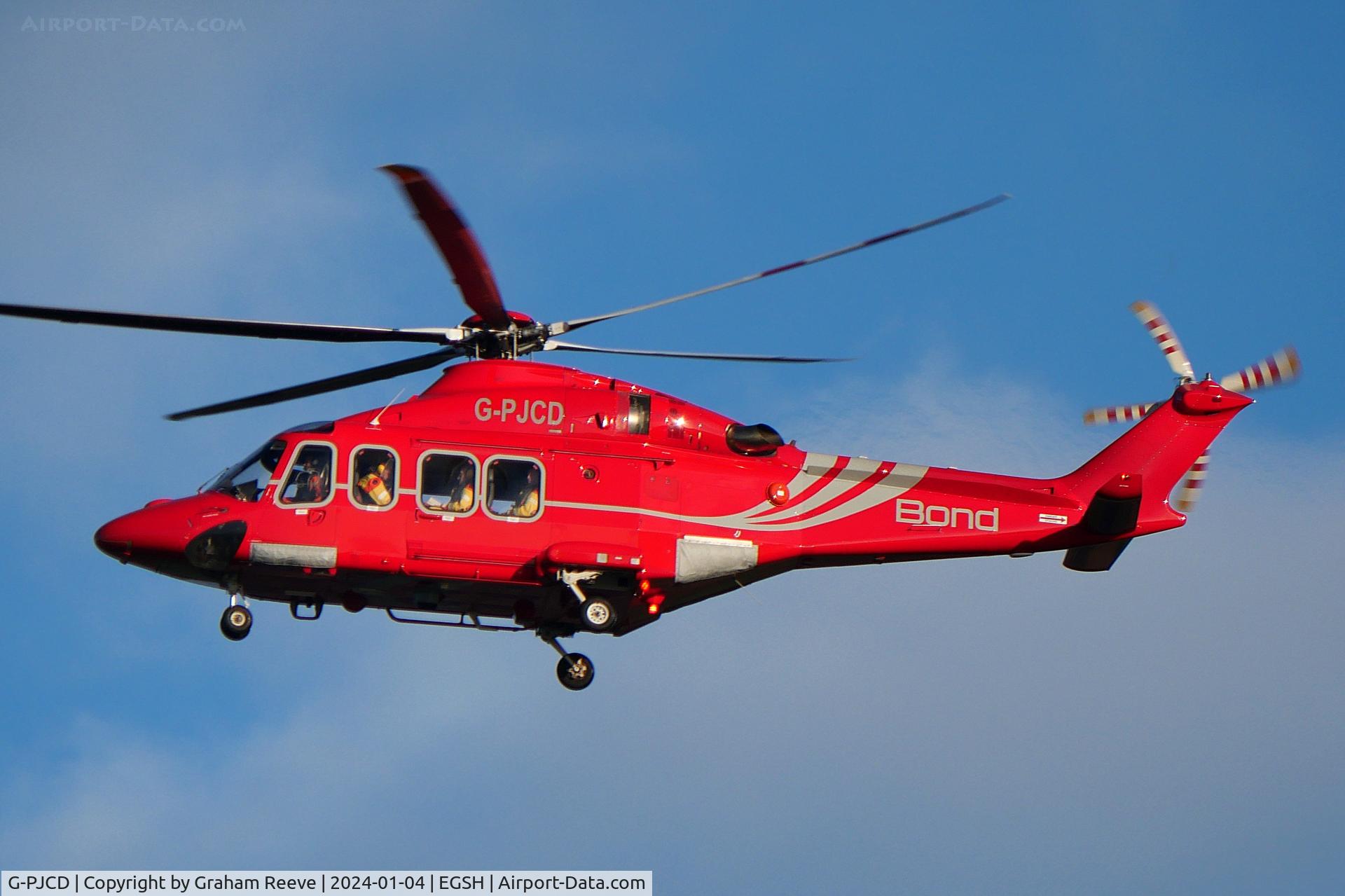 G-PJCD, 2012 AgustaWestland AW-139 C/N 31385, Departing from Norwich.