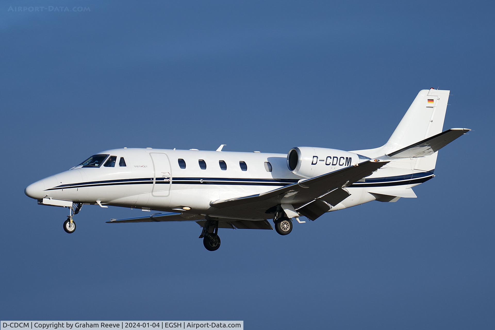 D-CDCM, 2012 Cessna 560 Citation XLS+ C/N 560-6109, Landing at Norwich.