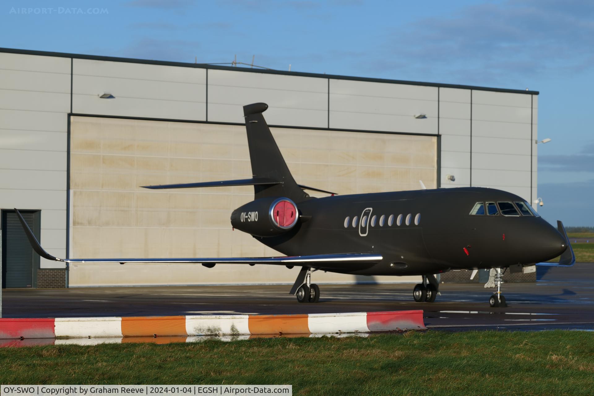 OY-SWO, 2014 Dassault Falcon 2000S C/N 725, Parked at Norwich.