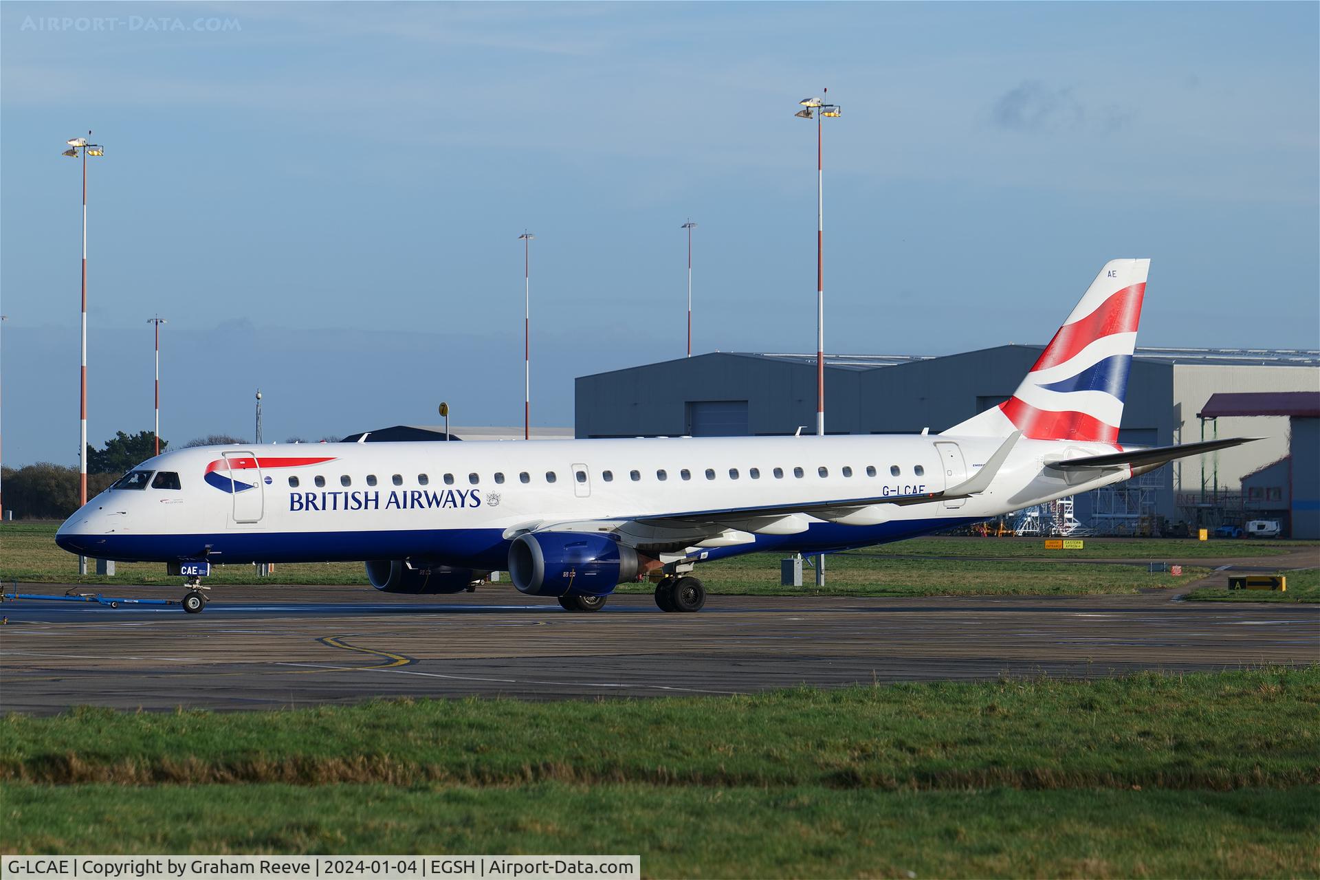 G-LCAE, 2012 Embraer ERJ 190-100LR C/N 19000539, Under tow at Norwich.