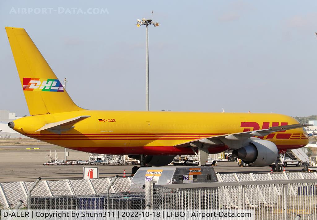 D-ALER, 1994 Boeing 757-2Q8/SF C/N 27351, Parked at the Cargo apron... Rainbow patch applied