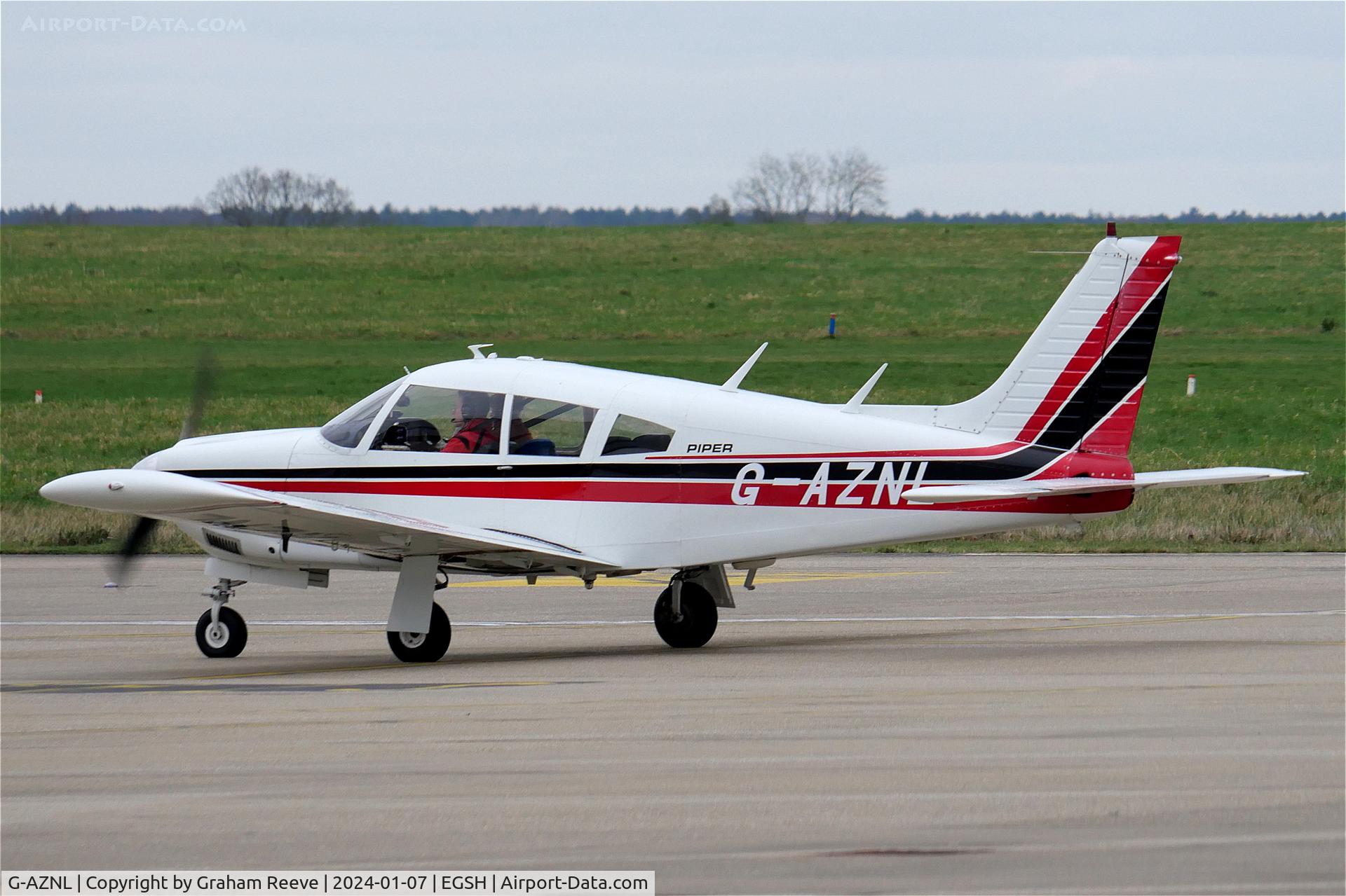 G-AZNL, 1971 Piper PA-28R-200-2 Cherokeee Arrow II C/N 28R-7235006, Just landed at Norwich.