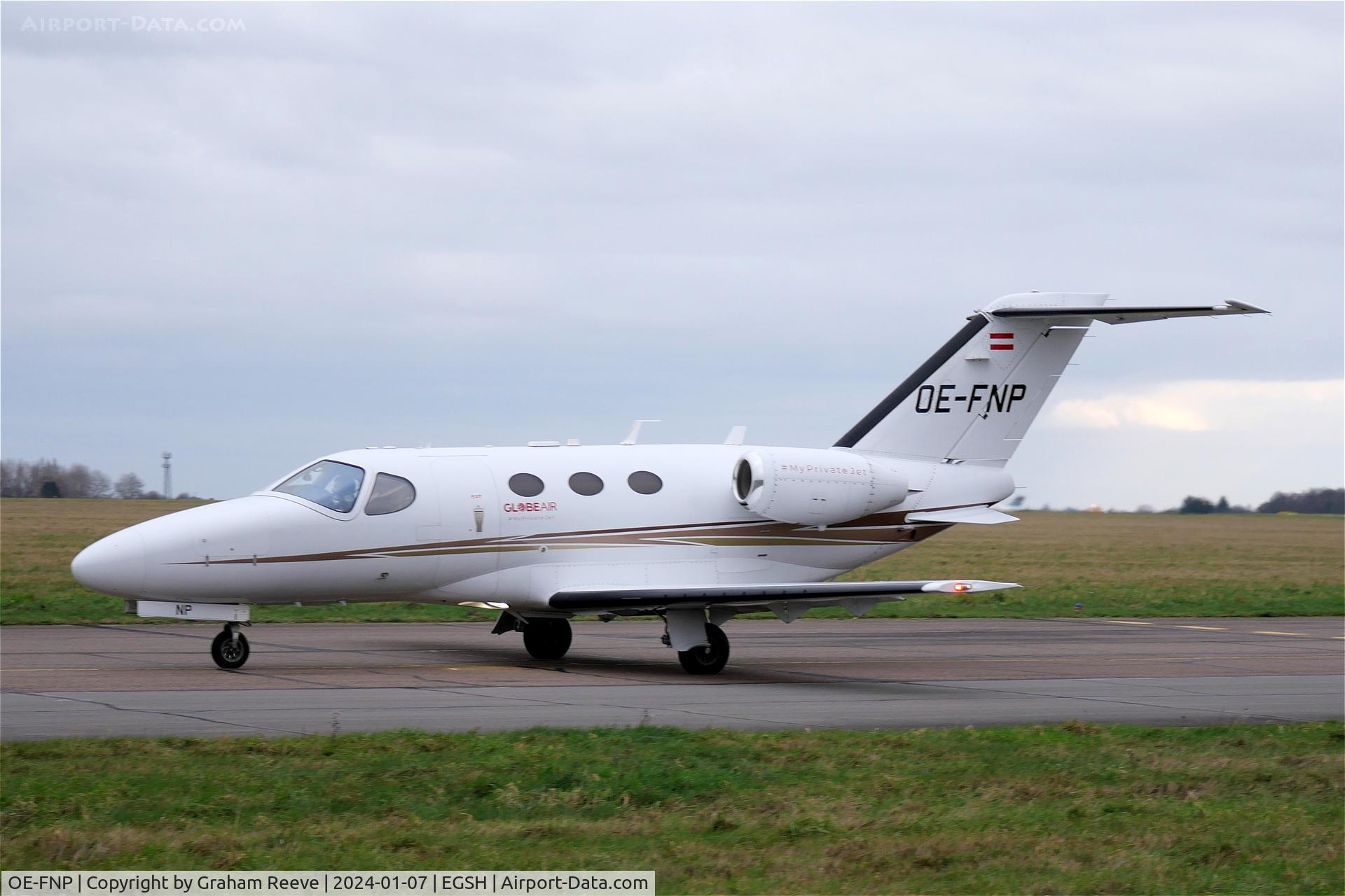 OE-FNP, 2009 Cessna 510 Citation Mustang Citation Mustang C/N 510-0185, Just landed at Norwich.