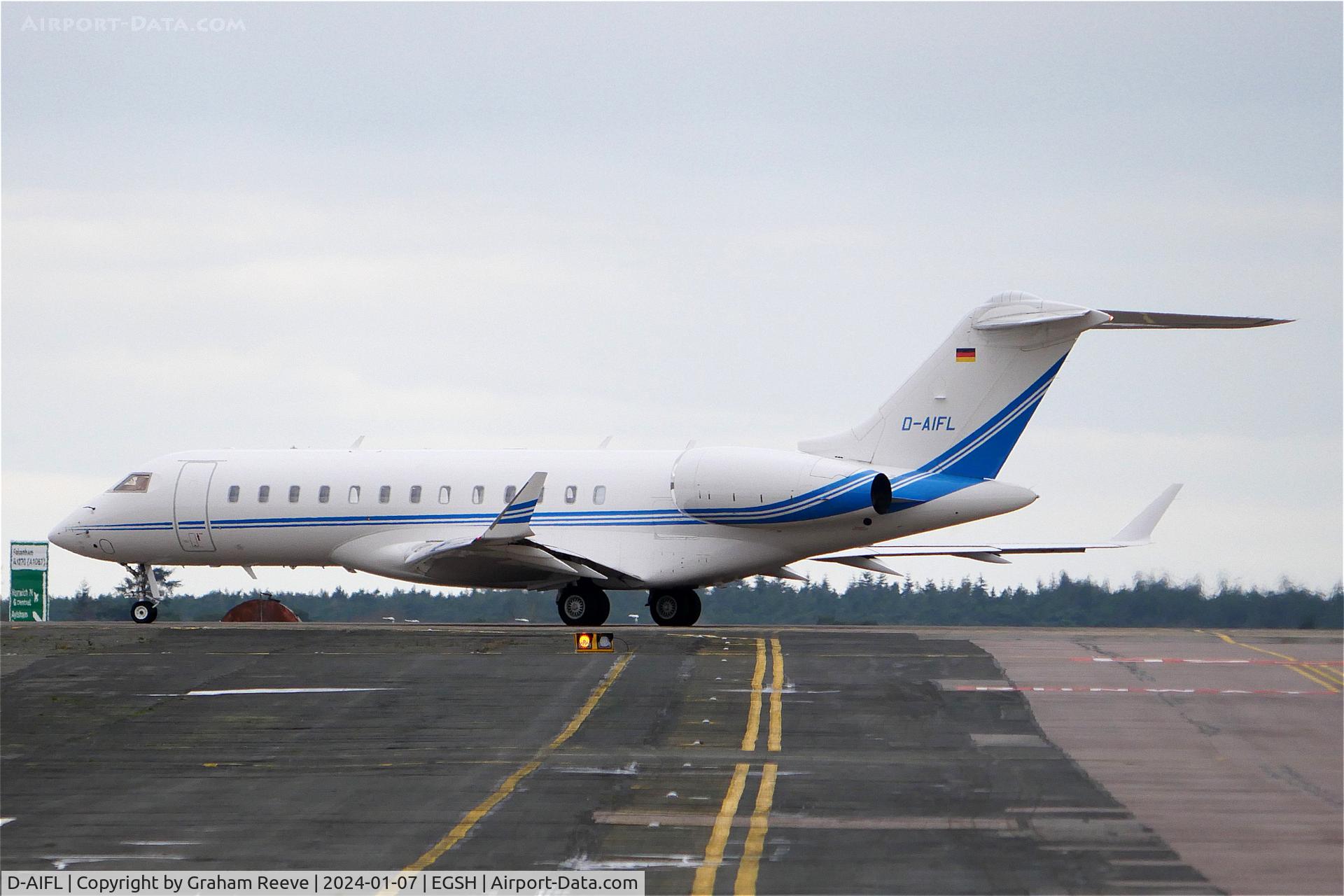 D-AIFL, Bombardier Global 6000 (BD-700-1A10) C/N 9765, Departing from Norwich.