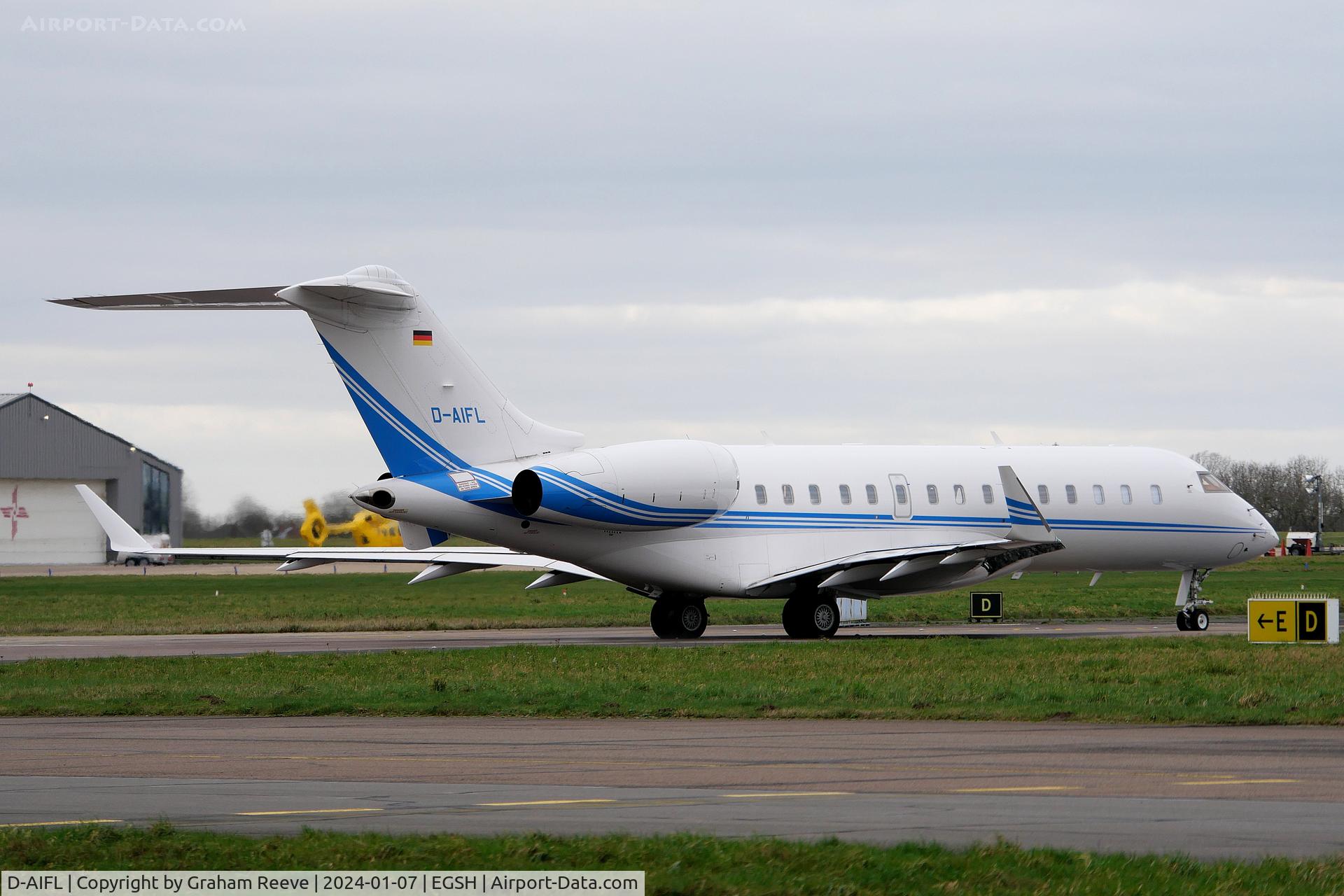 D-AIFL, Bombardier Global 6000 (BD-700-1A10) C/N 9765, Departing from Norwich.