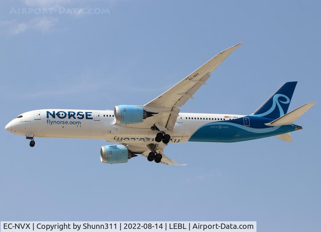 EC-NVX, 2017 Boeing 787-9 Dreamliner C/N 38779, Landing rwy 24R with Norse titles...