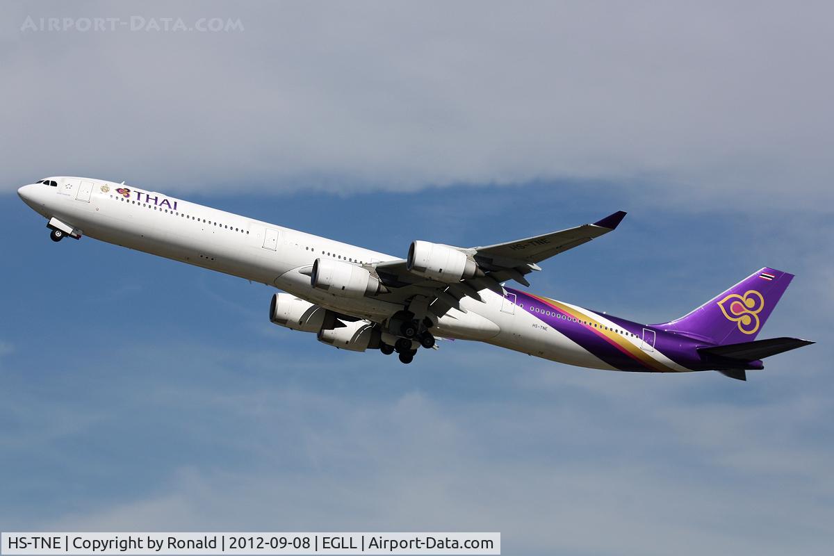 HS-TNE, 2005 Airbus A340-642 C/N 719, at lhr