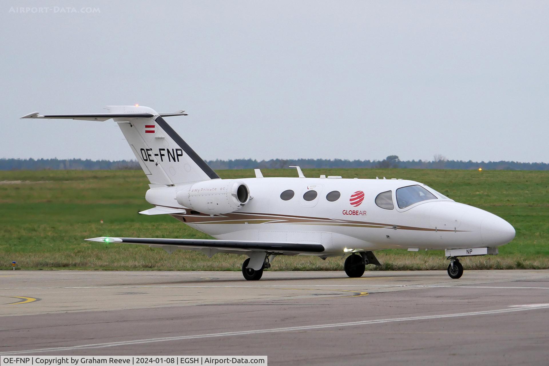 OE-FNP, 2009 Cessna 510 Citation Mustang Citation Mustang C/N 510-0185, Departing from Norwich.