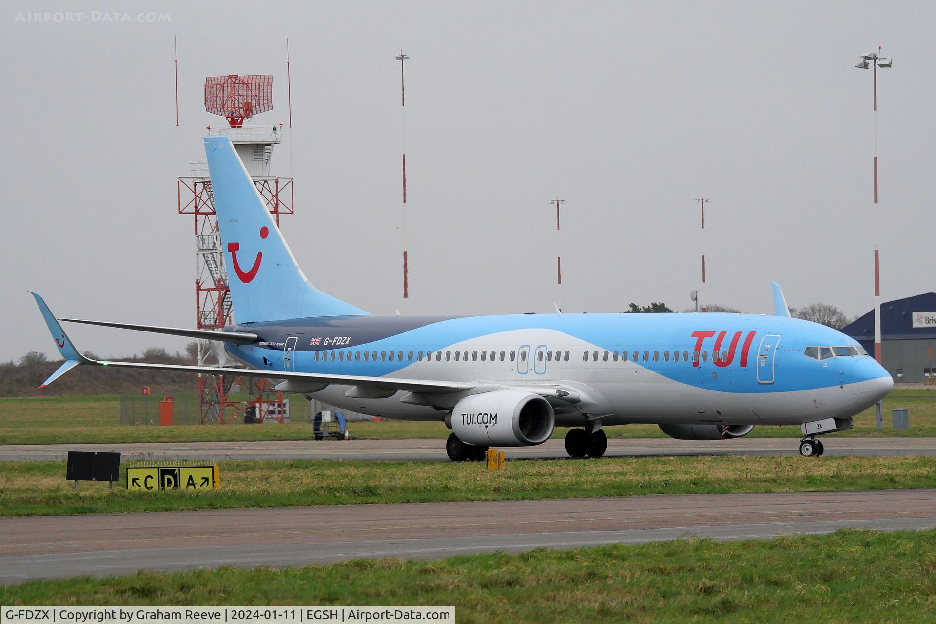 G-FDZX, 2011 Boeing 737-8K5 C/N 37258, Just landed at Norwich.